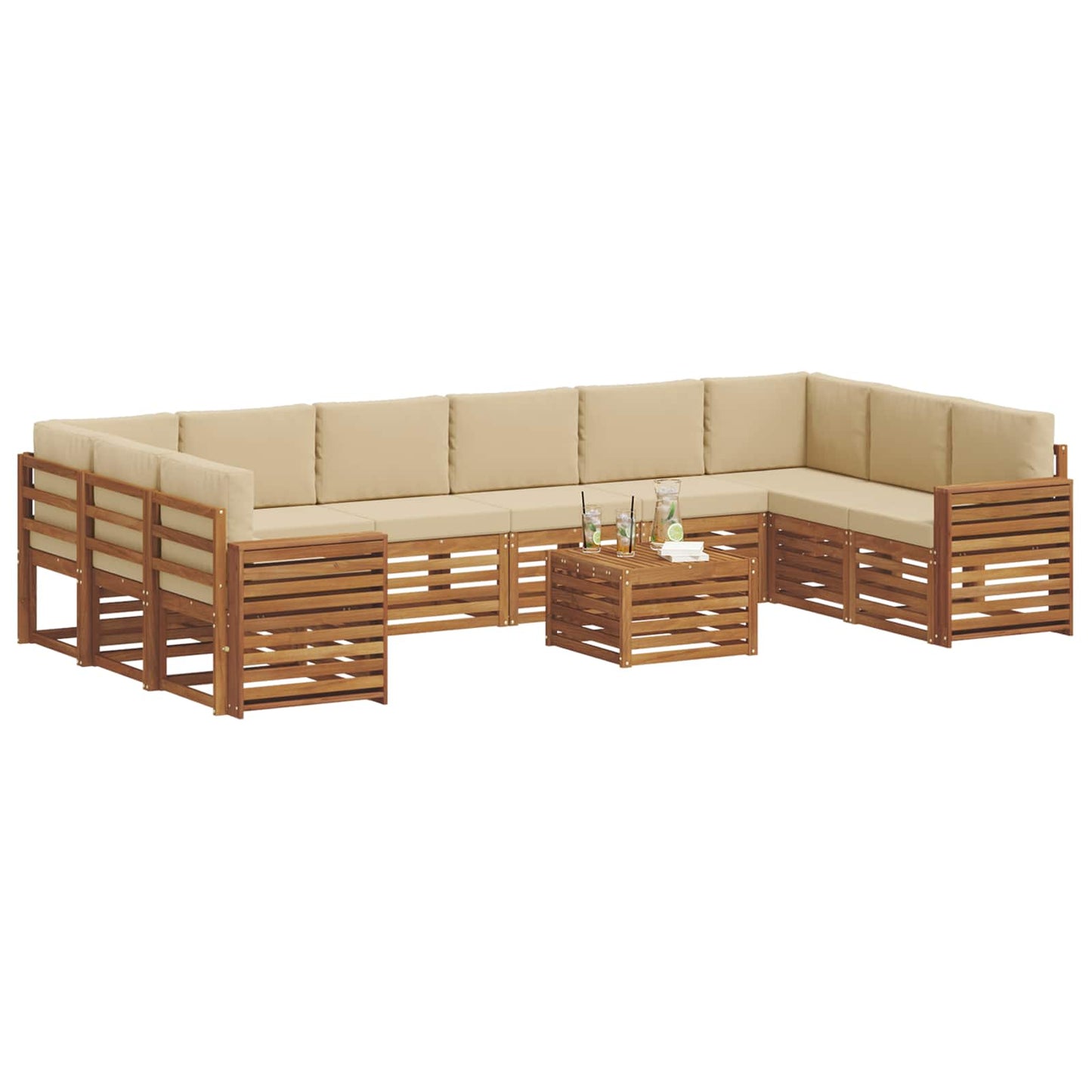 Outdoor-Sofagarnitur 11 stk. Natur und Beige