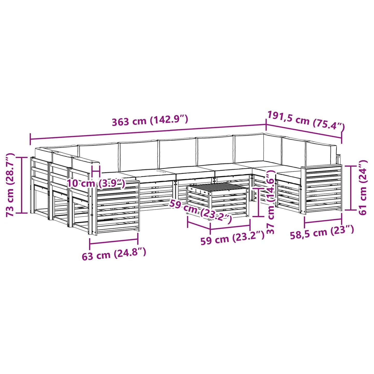 Outdoor-Sofagarnitur 11 stk. Natur und Beige