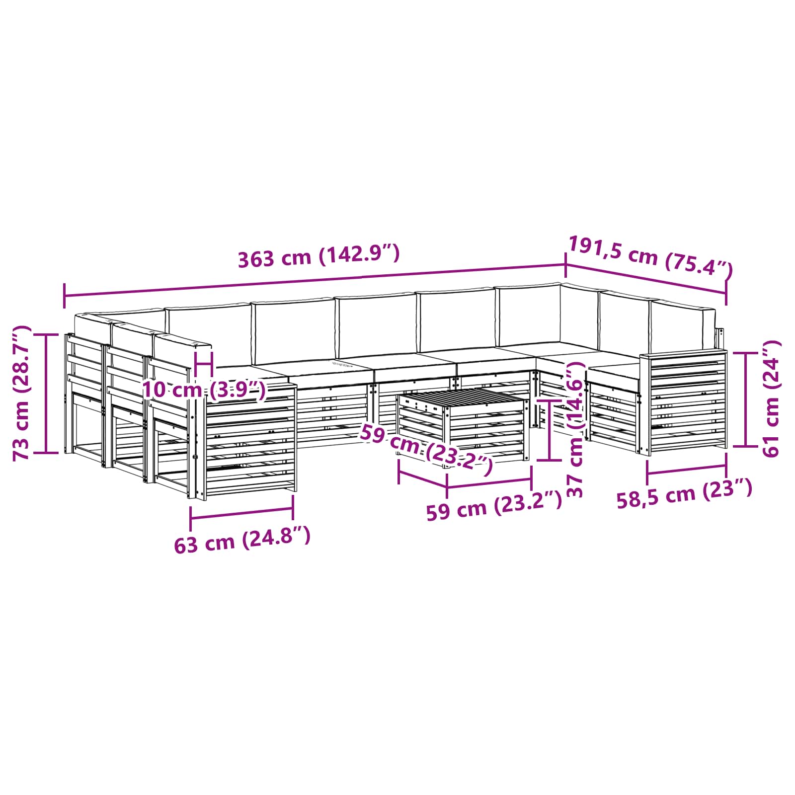 Outdoor-Sofagarnitur 11 stk. Natur und Beige
