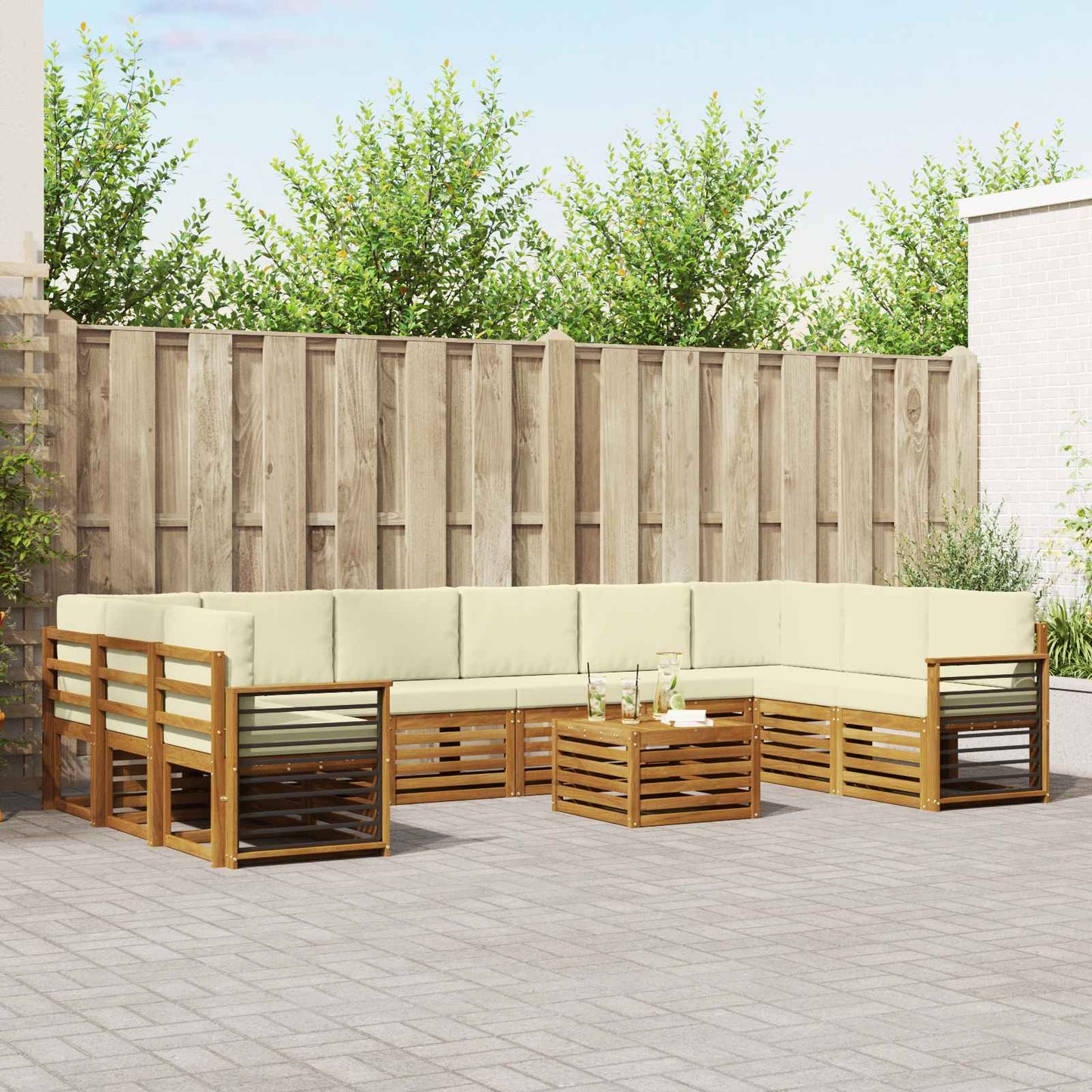 Outdoor-Sofagarnitur 11 stk. Natur und Creme