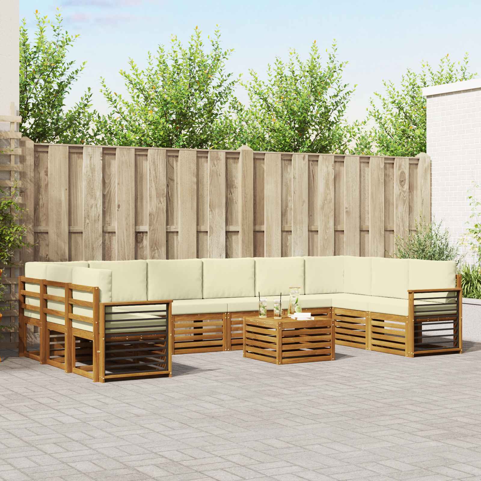 Outdoor-Sofagarnitur 11 stk. Natur und Creme