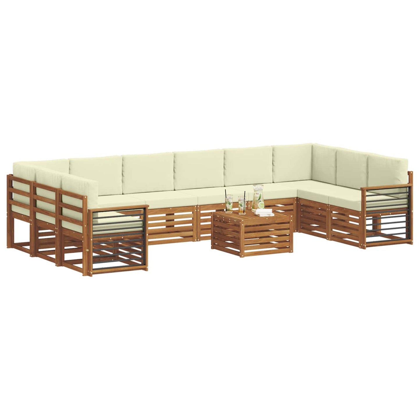 Outdoor-Sofagarnitur 11 stk. Natur und Creme