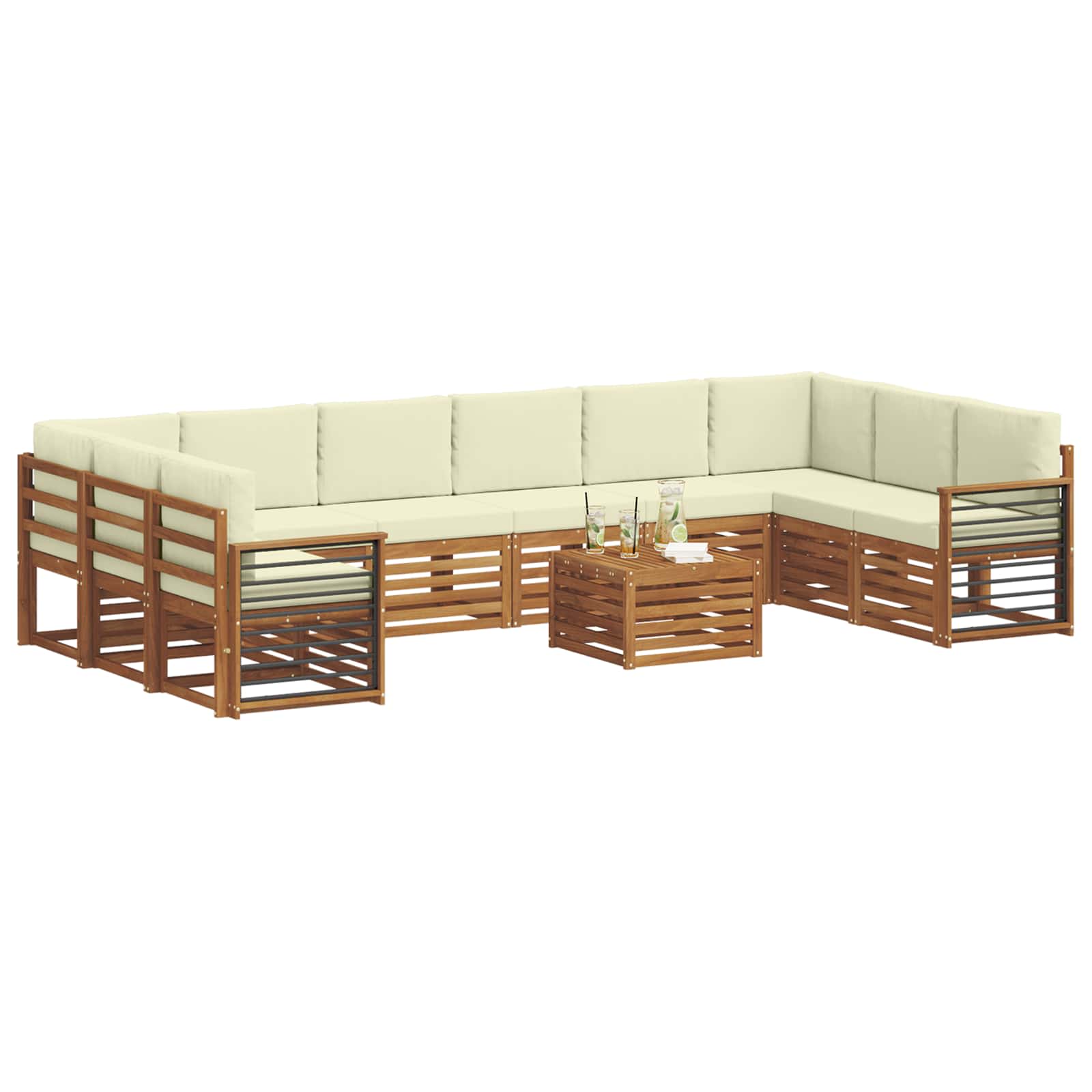 Outdoor-Sofagarnitur 11 stk. Natur und Creme