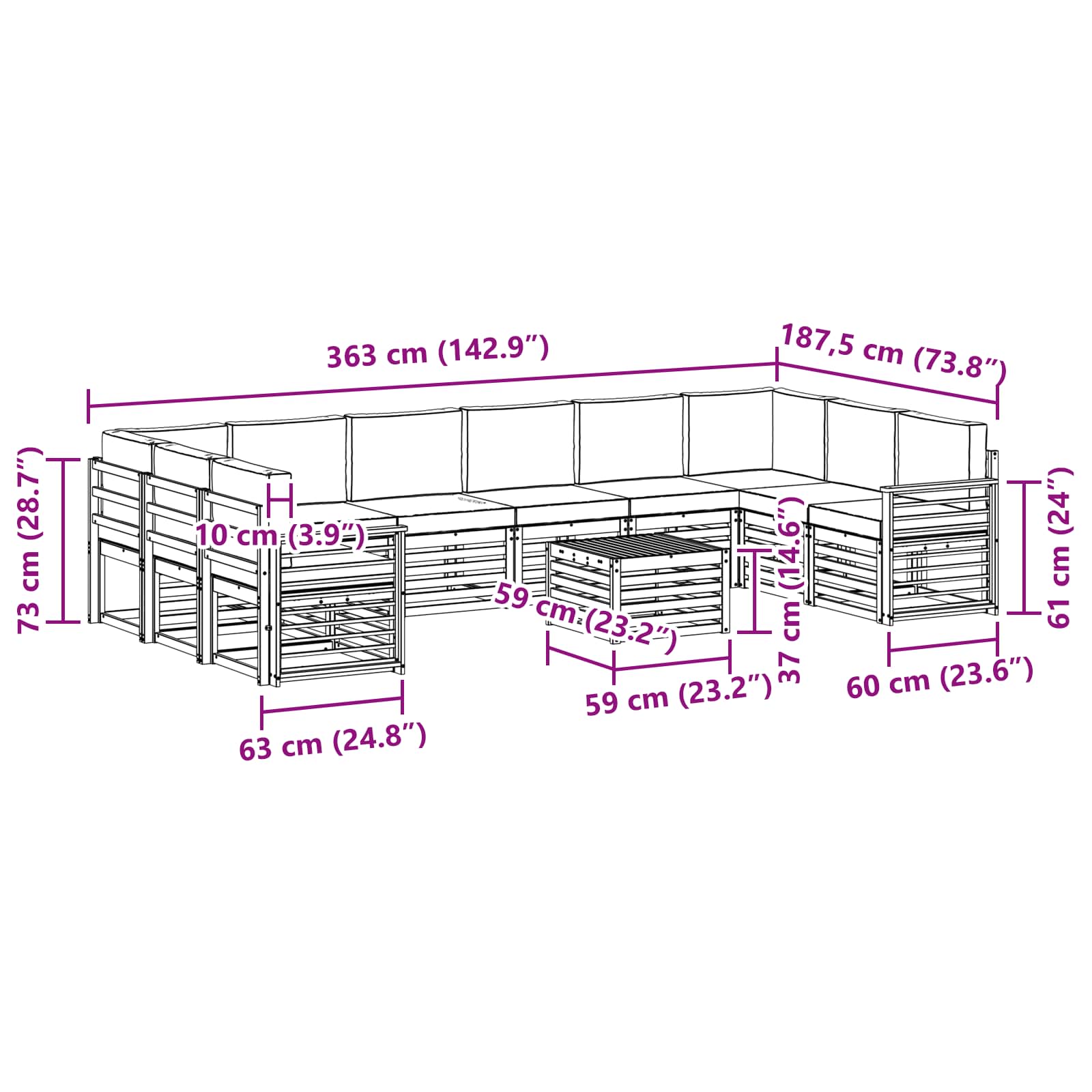 Outdoor-Sofagarnitur 11 stk. Natur und Creme