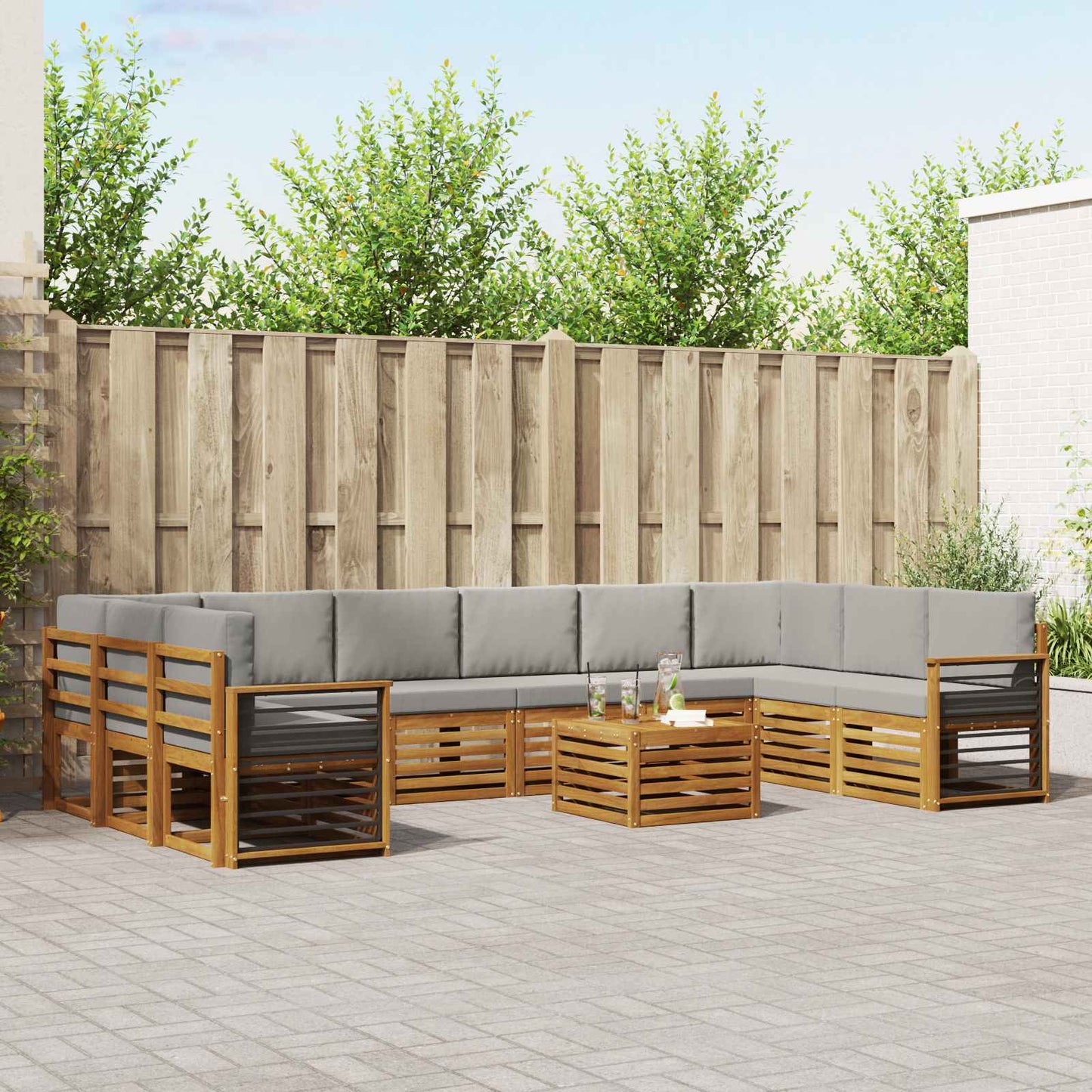 Outdoor-Sofagarnitur mit Kissen 11 pcs Natürlich und Hellgrau