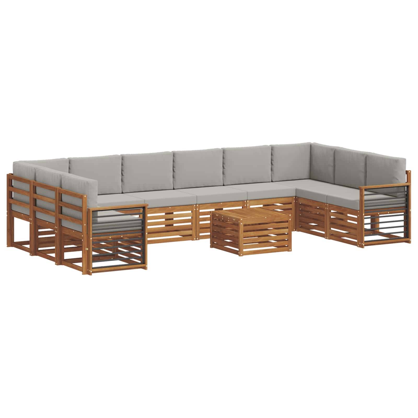 Outdoor-Sofagarnitur mit Kissen 11 pcs Natürlich und Hellgrau