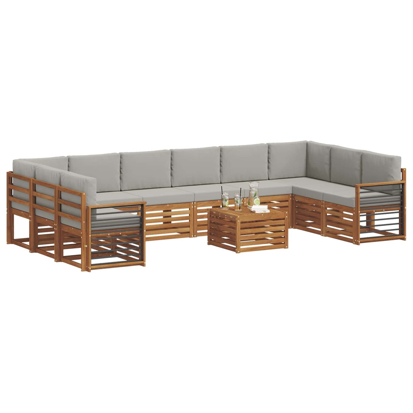 Outdoor-Sofagarnitur mit Kissen 11 pcs Natürlich und Hellgrau