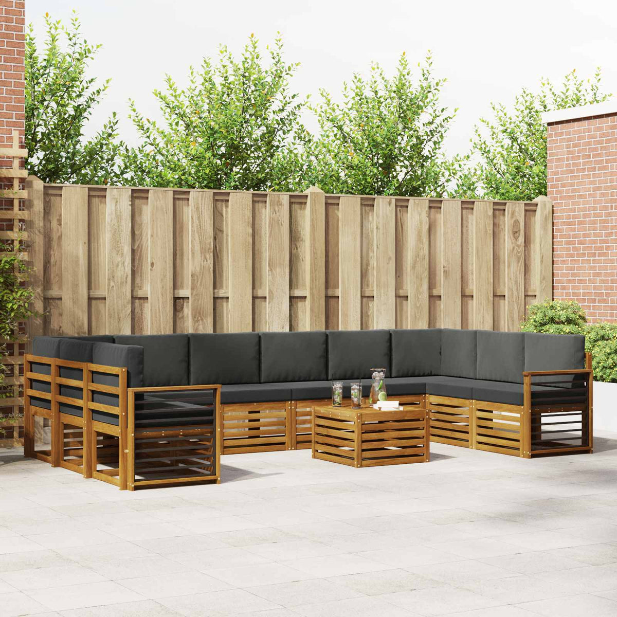 Outdoor-Sofagarnitur 11 stk. Natur und Anthrazit