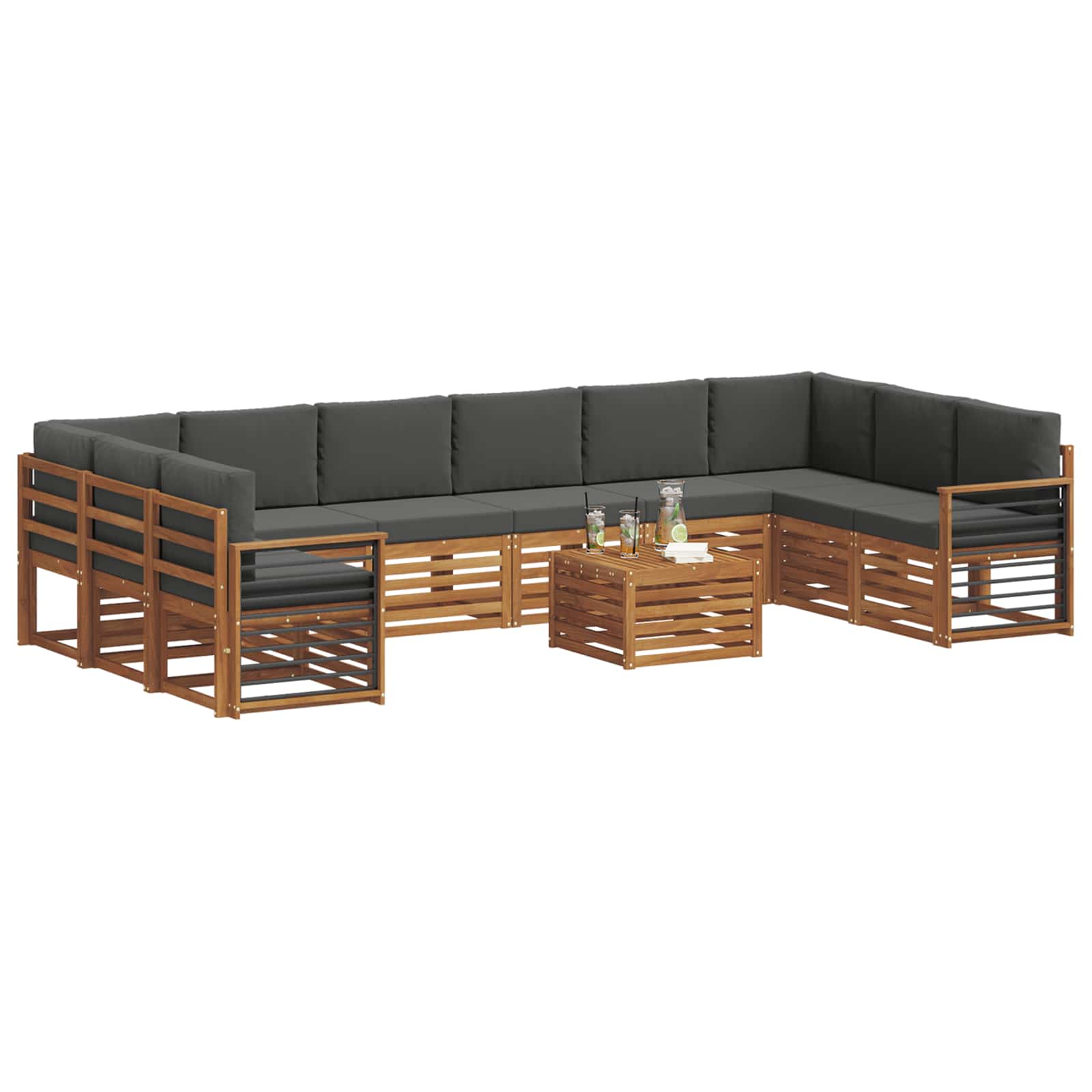 Outdoor-Sofagarnitur mit Kissen 11 pcs Natur und Anthrazit