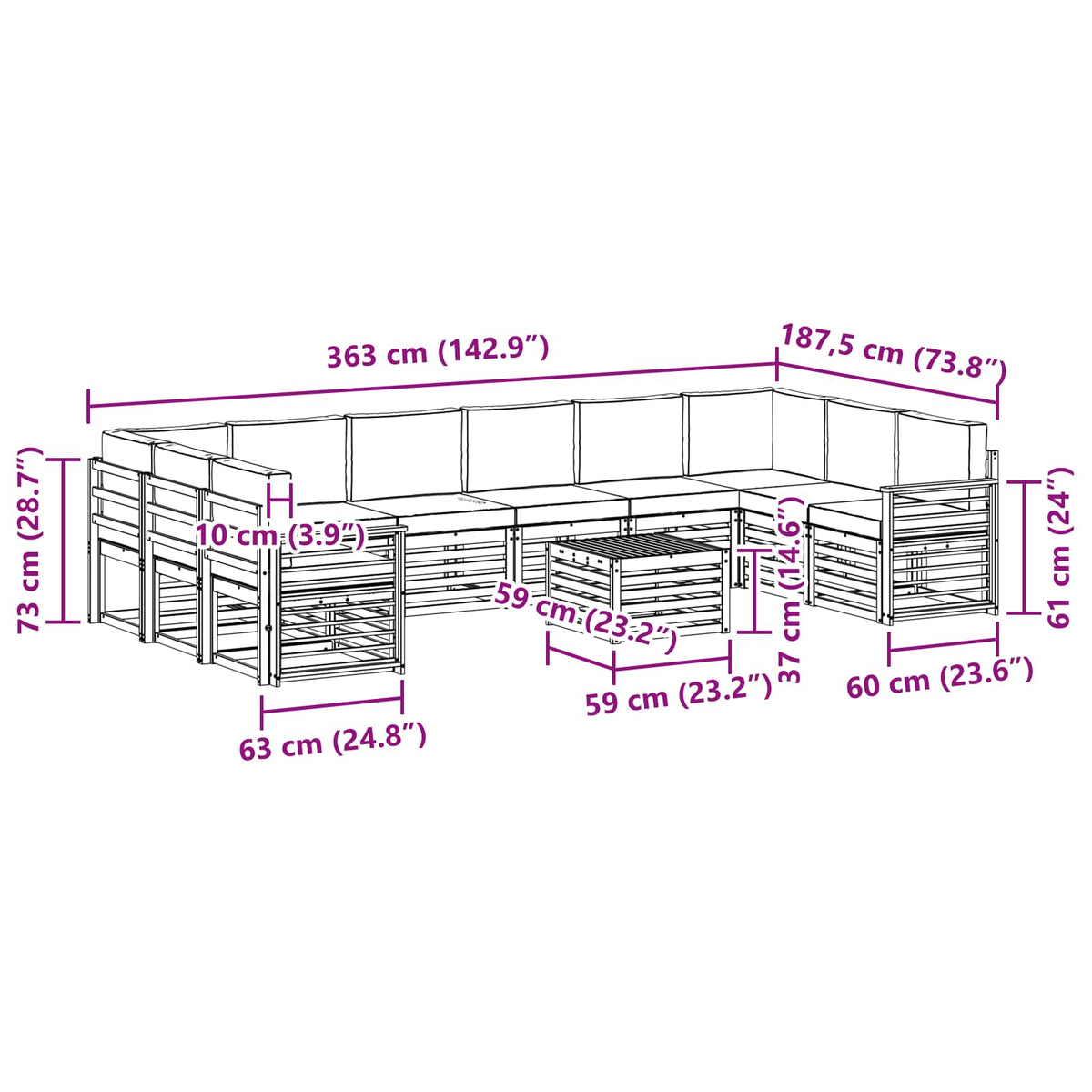 Outdoor-Sofagarnitur 11 stk. Natur und Anthrazit