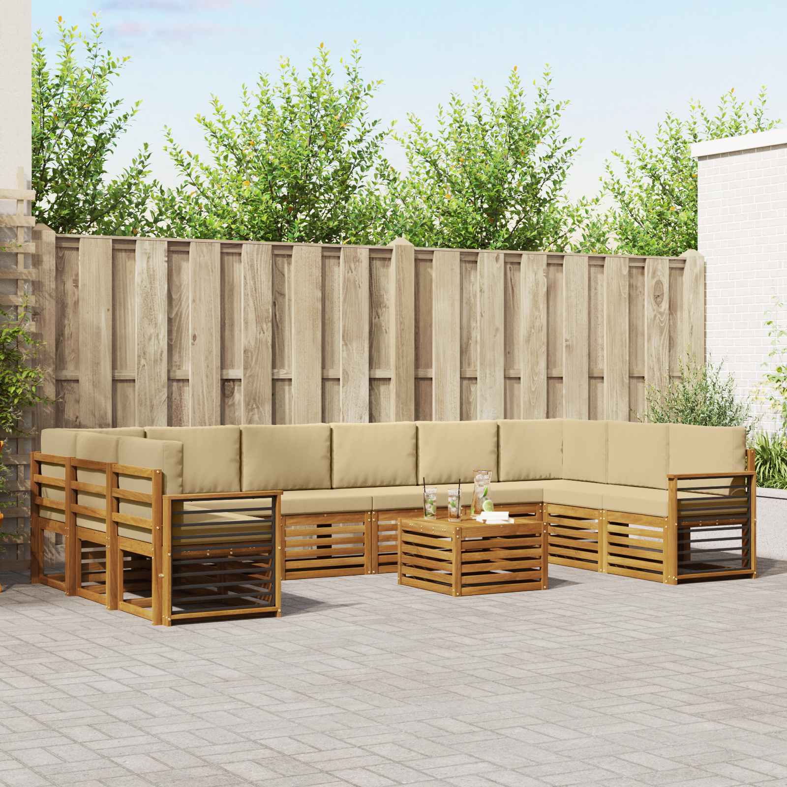 Outdoor-Sofagarnitur 11 stk. Natur und Beige
