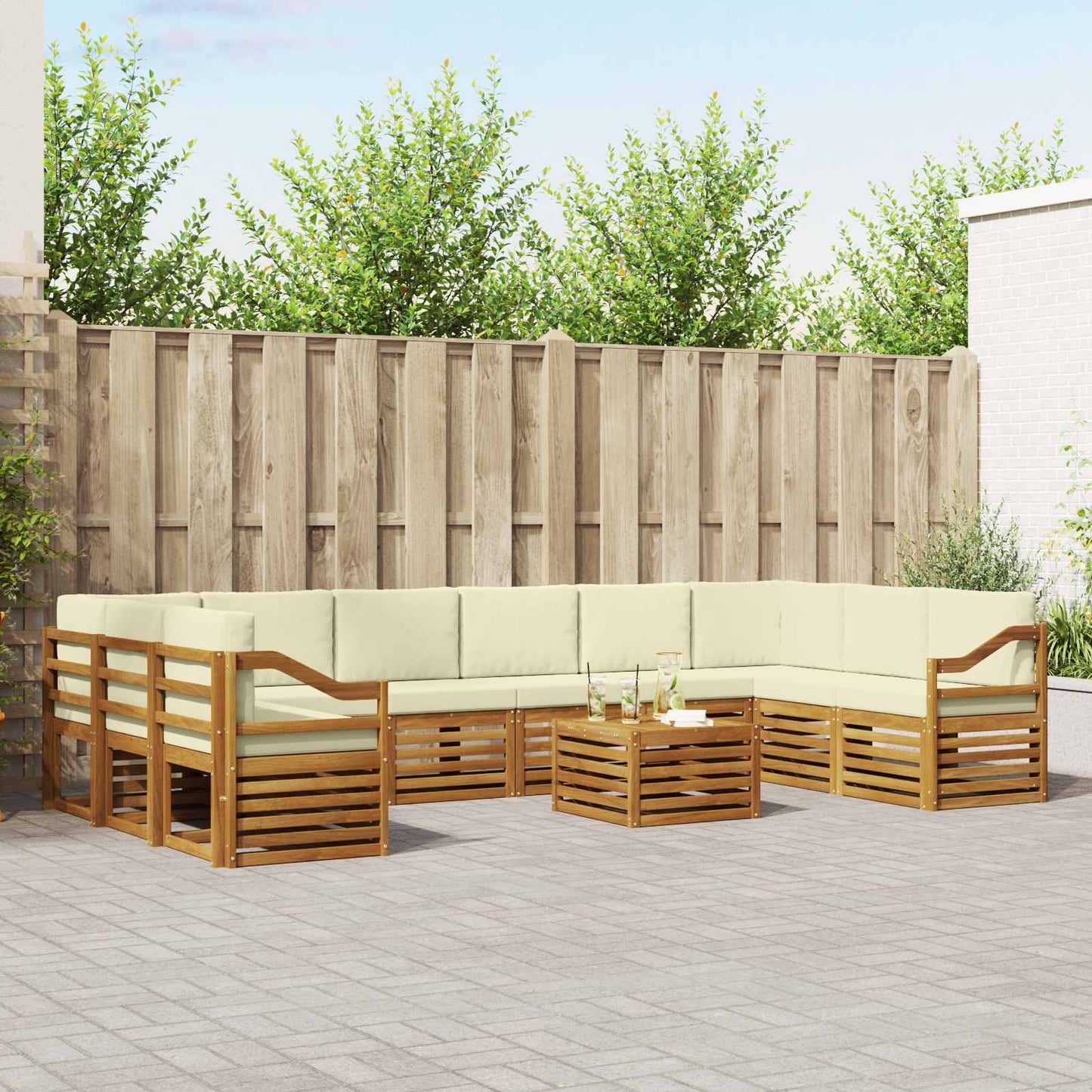 Outdoor-Sofagarnitur 11 pcs Natur und Creme Massivholz Akazie