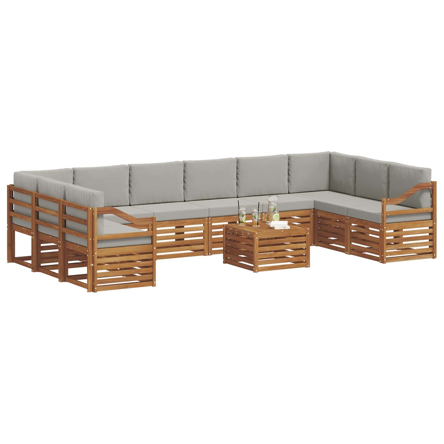 Outdoor-Sofagarnitur mit Kissen 11 pcs Natürlich und Hellgrau
