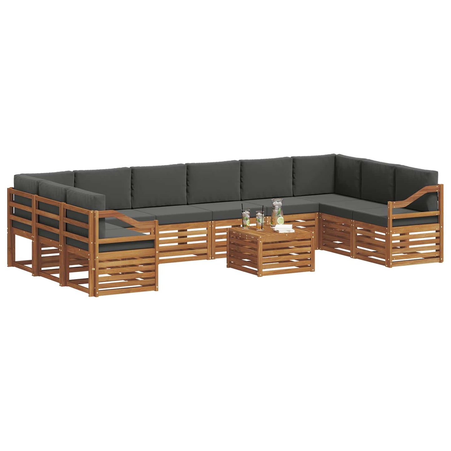 Outdoor-Sofagarnitur mit Kissen 11 pcs Natur und Anthrazit