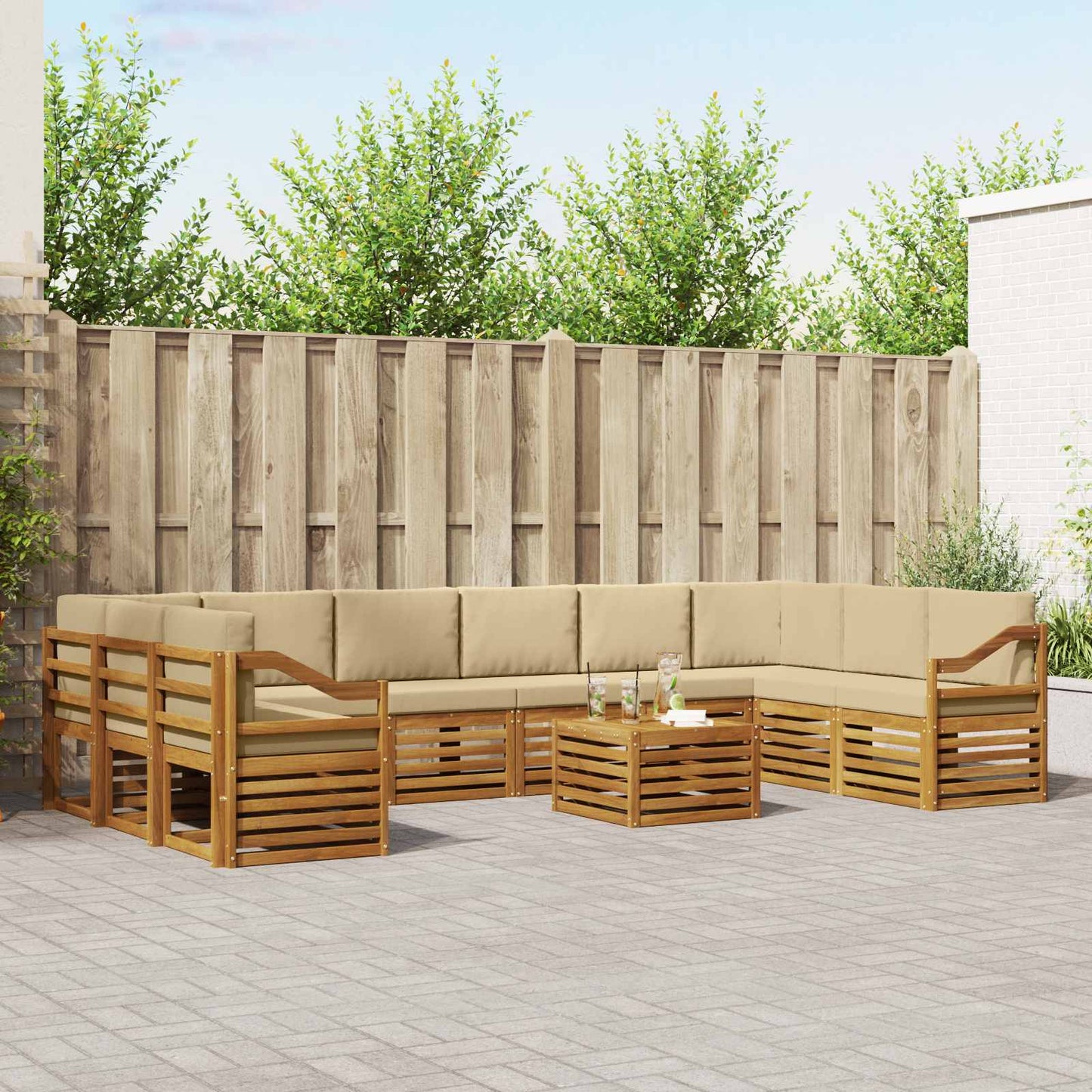 Outdoor-Sofagarnitur 11 stk. Natur und Beige
