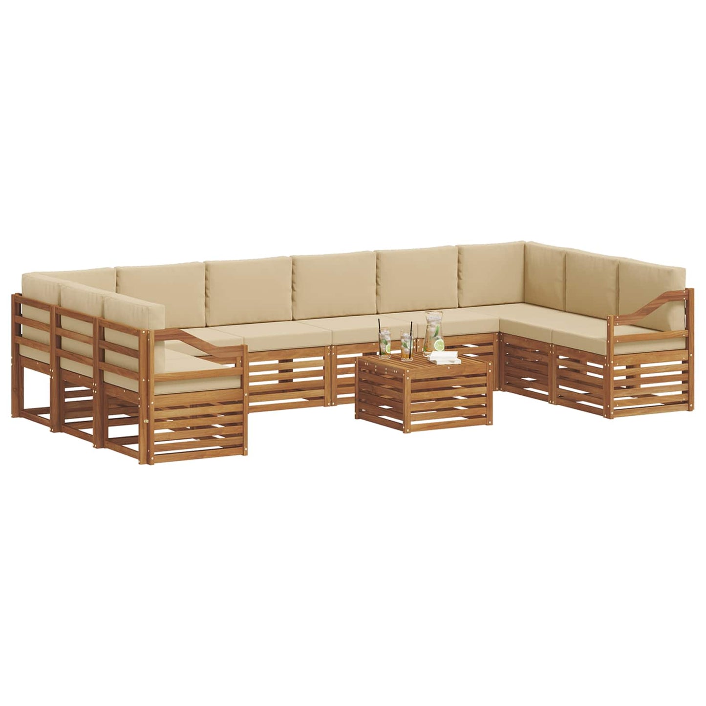 Outdoor-Sofagarnitur 11 stk. Natur und Beige