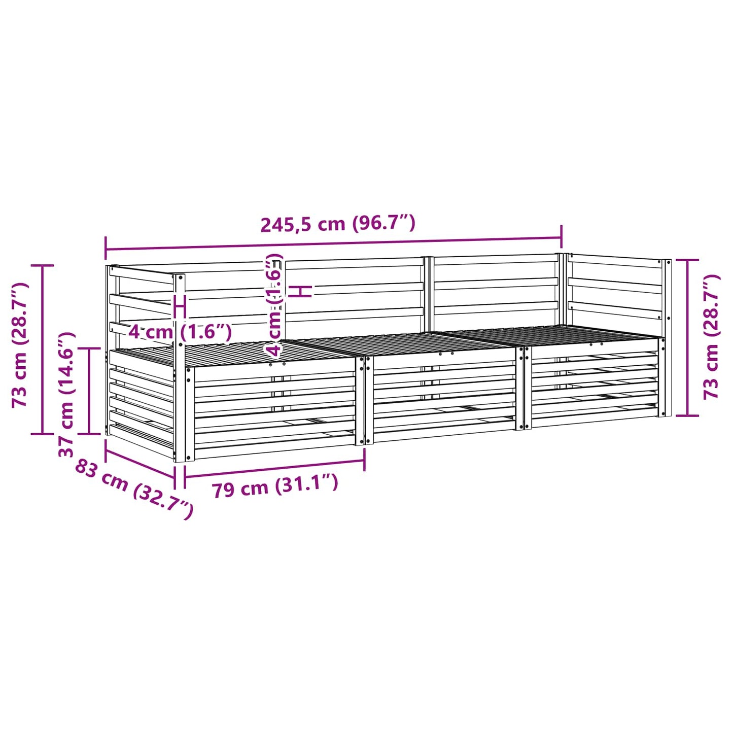 Outdoor-Sofagarnitur 3 pcs Natur Massivholz Akazie