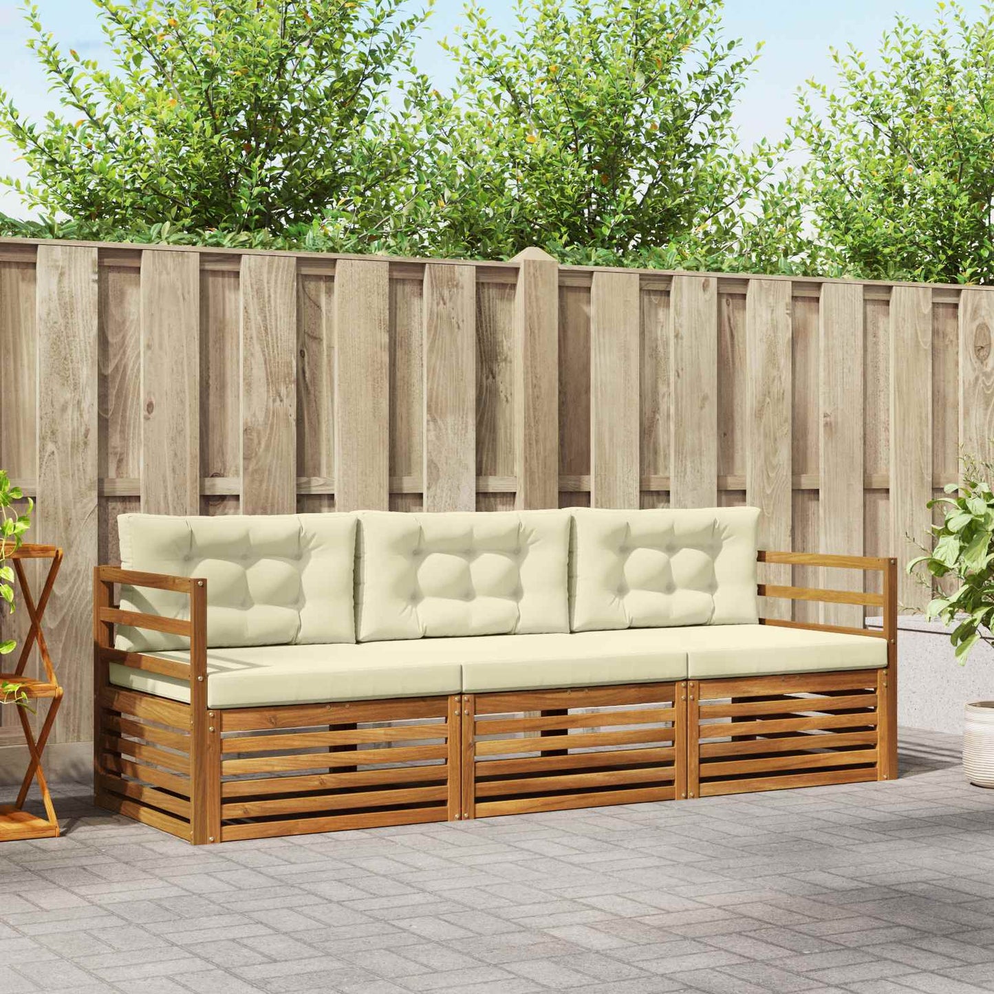 Outdoor-Sofagarnitur mit Kissen 3 pcs Natur und Creme