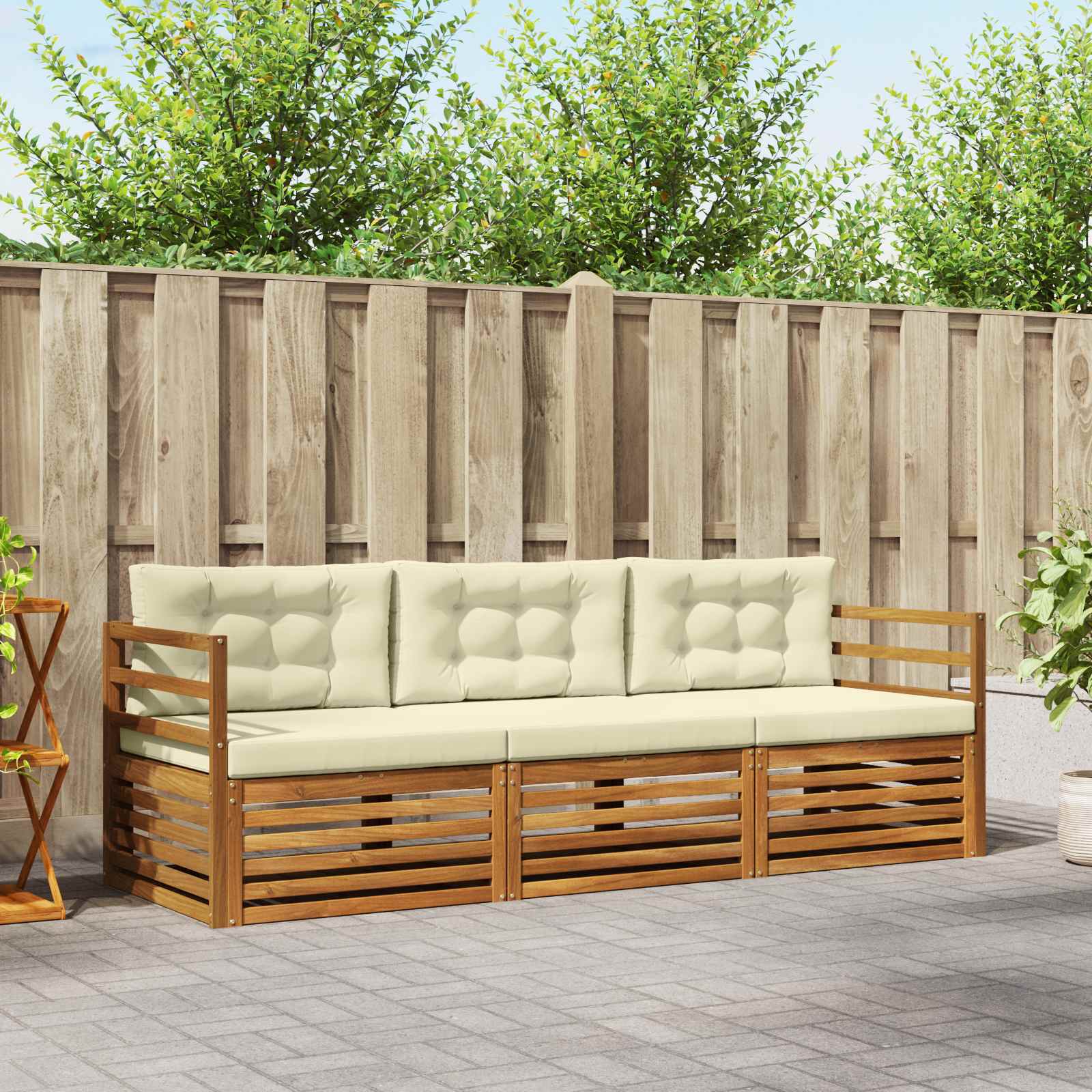 Outdoor-Sofagarnitur mit Kissen 3 pcs Natur und Creme