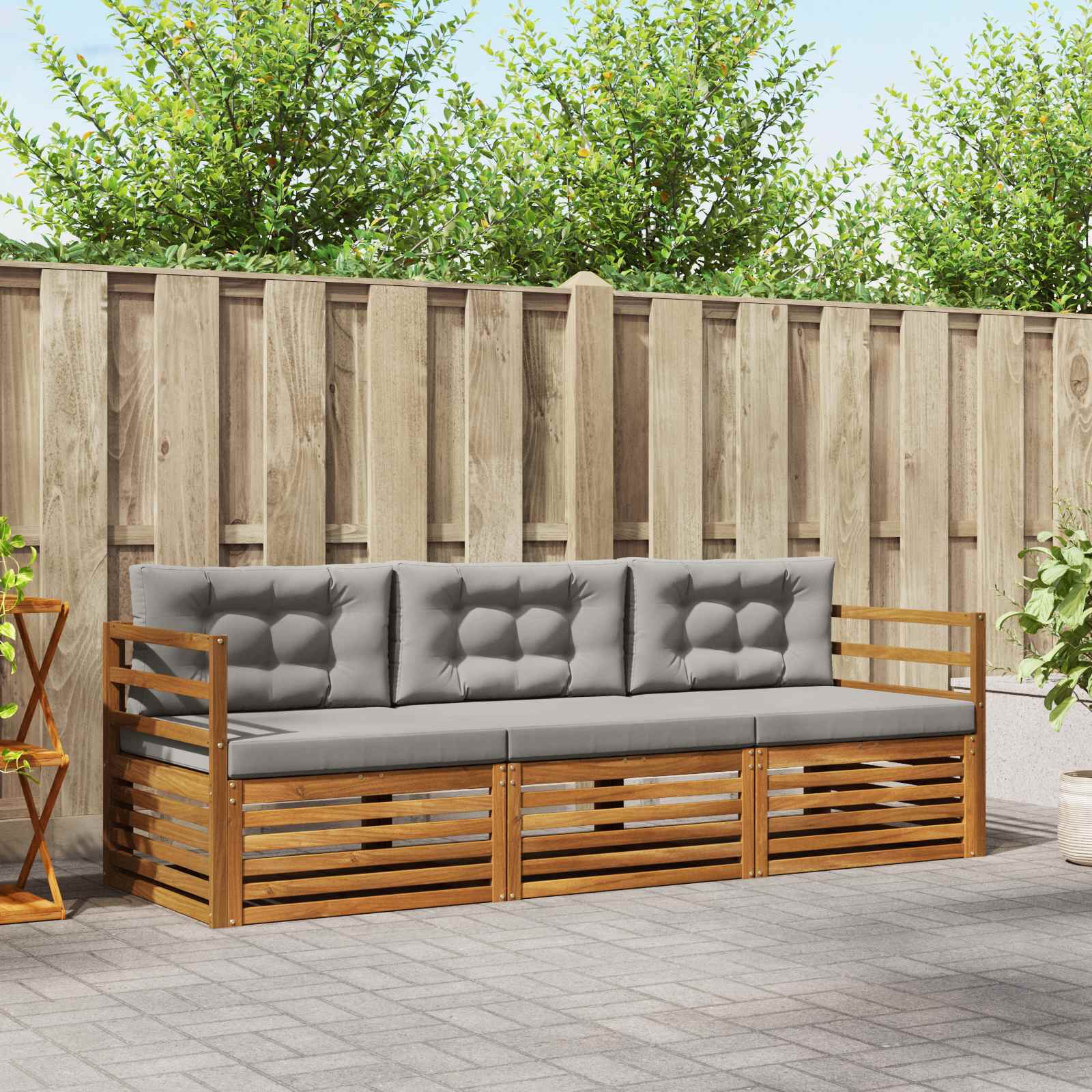 Outdoor-Sofagarnitur mit Kissen 3 pcs Natürlich und Hellgrau