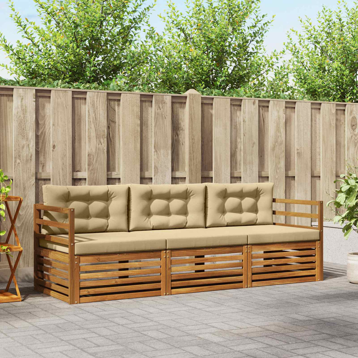Outdoor-Sofagarnitur 3 stk. Natur und Beige