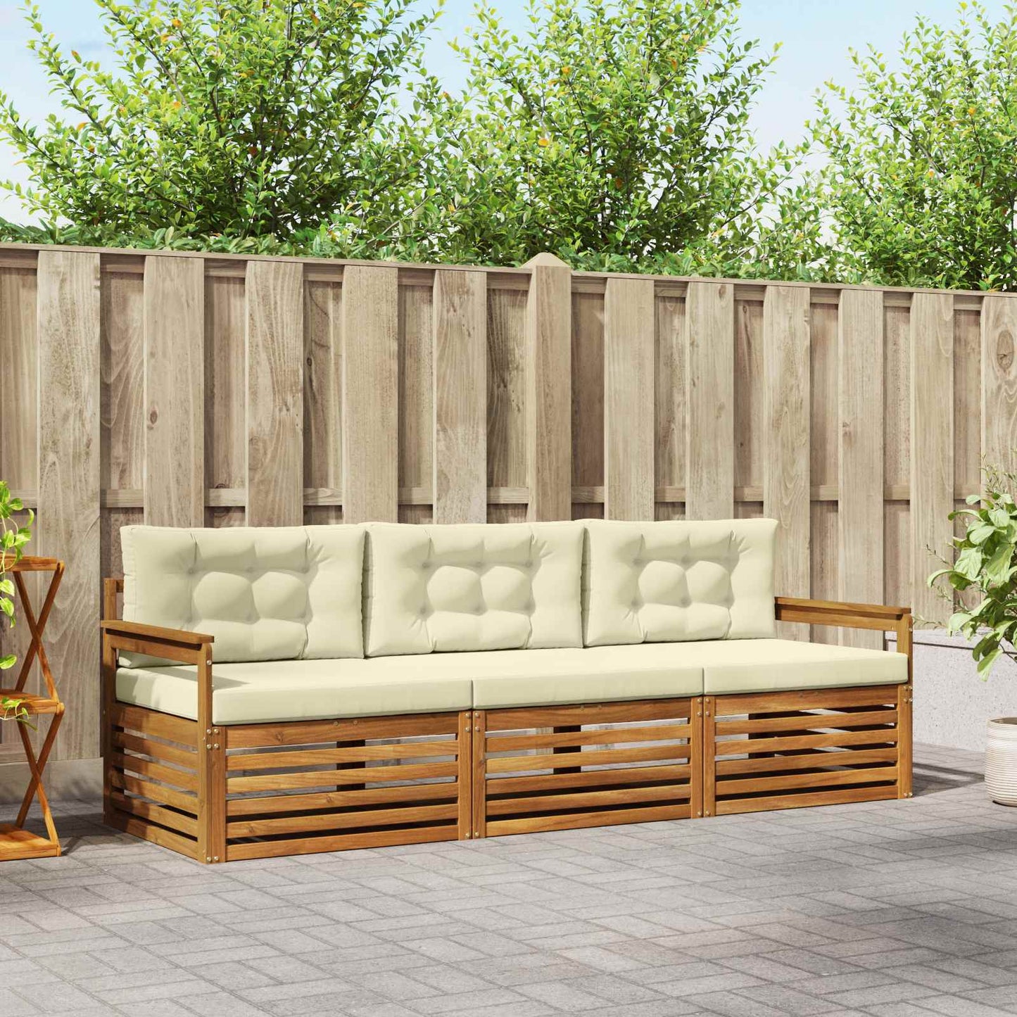 Outdoor-Sofagarnitur 3 stk. Natur und Creme