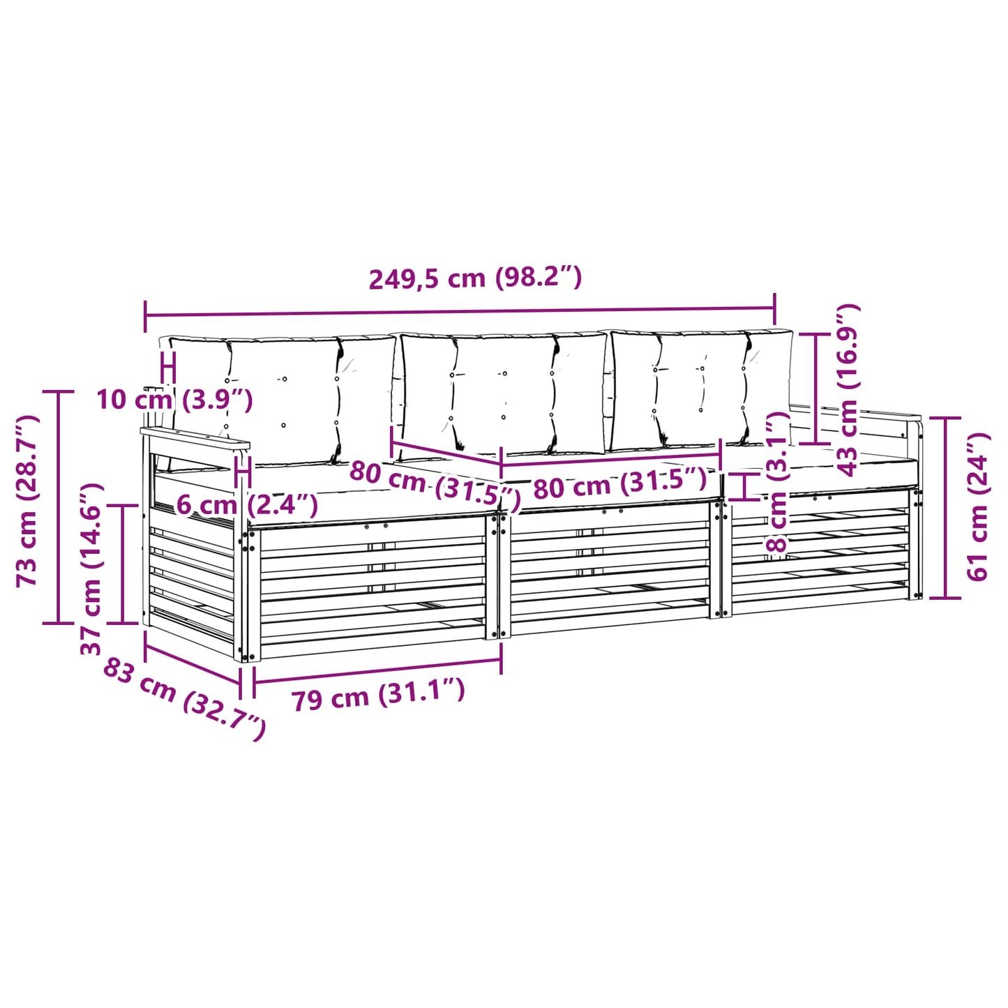 Outdoor-Sofagarnitur 3 stk. Natur und Creme