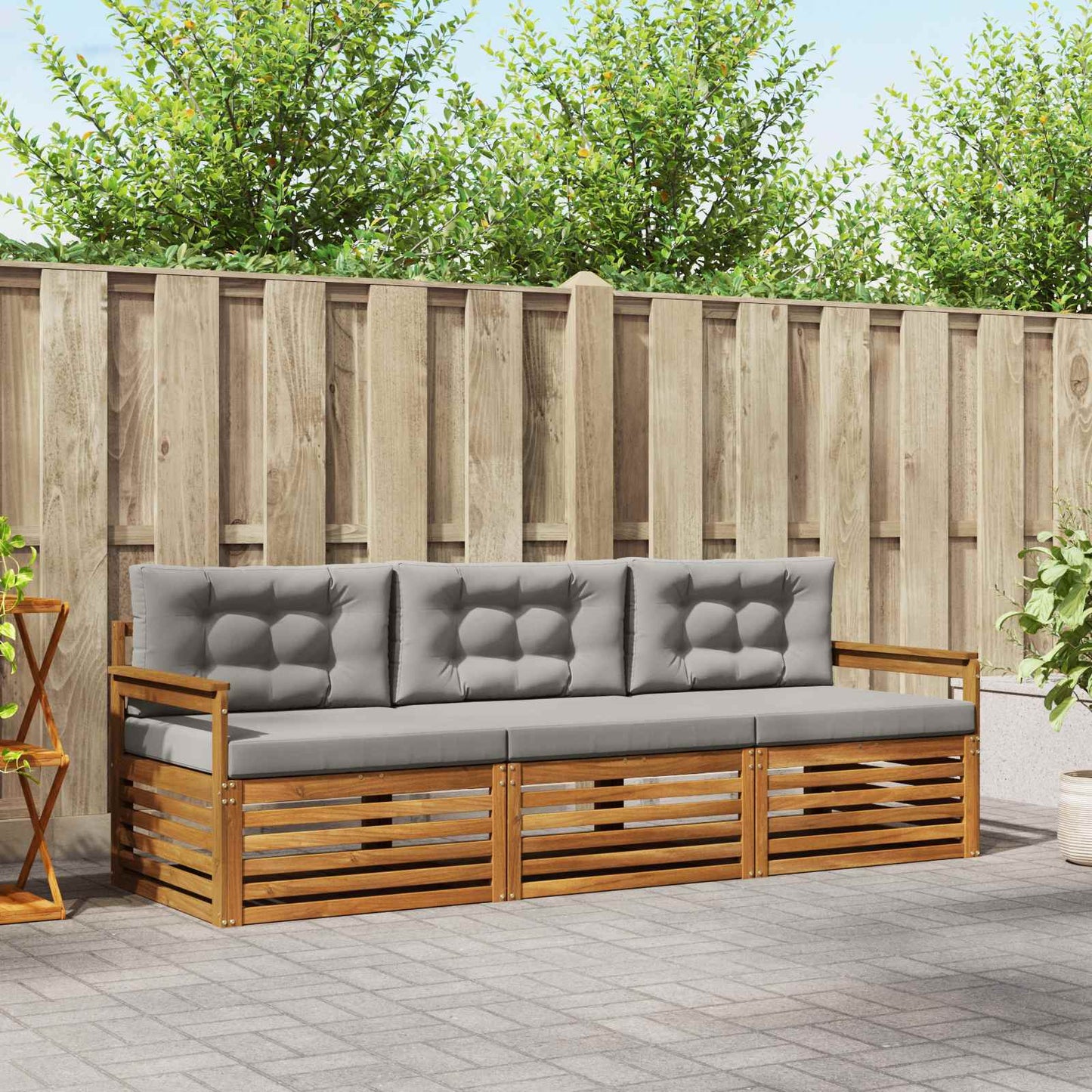 Outdoor-Sofagarnitur mit Kissen 3 pcs Natürlich und Hellgrau
