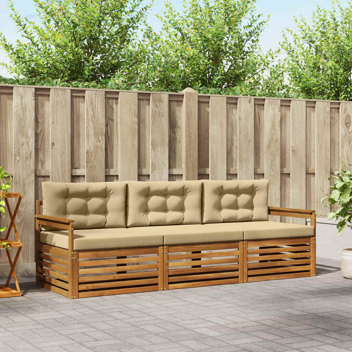 Outdoor-Sofagarnitur 3 stk. Natur und Beige
