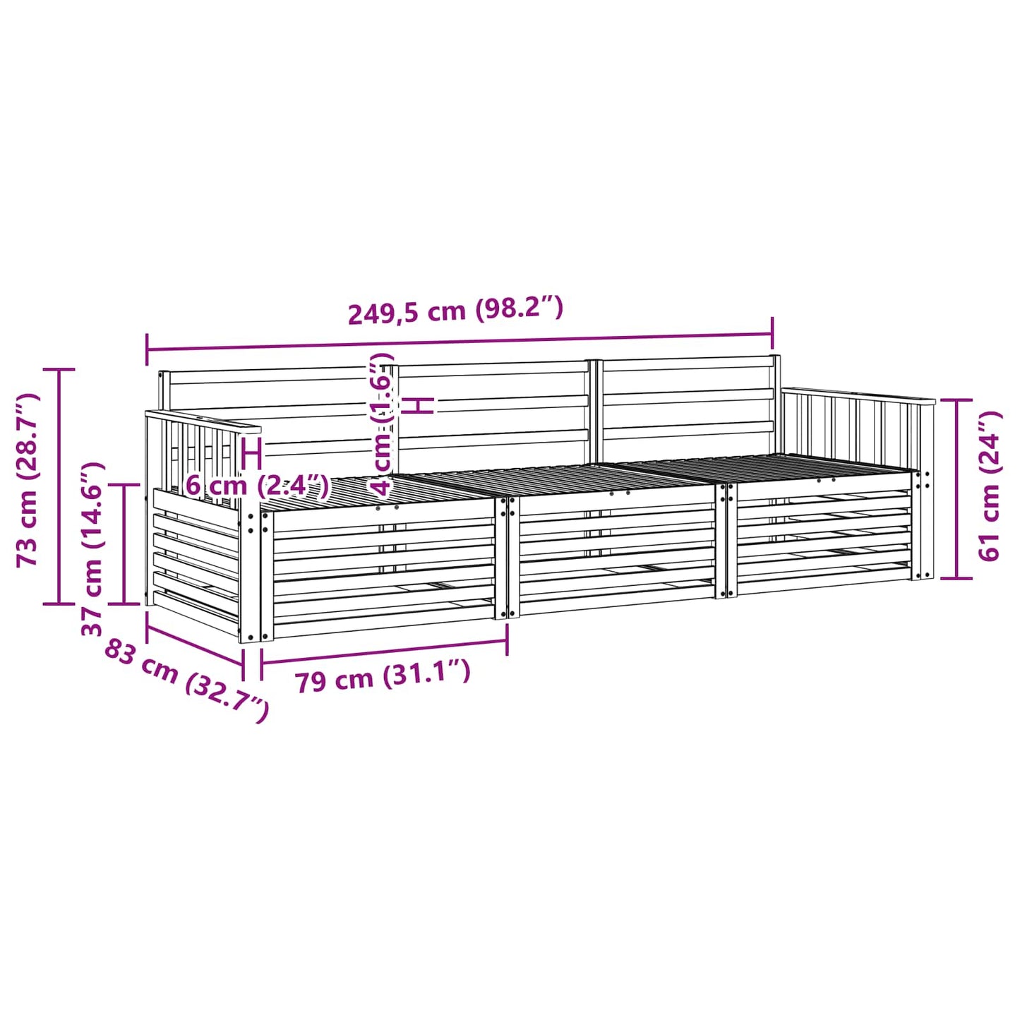 Outdoor-Sofagarnitur 3 pcs Natur Massivholz Akazie