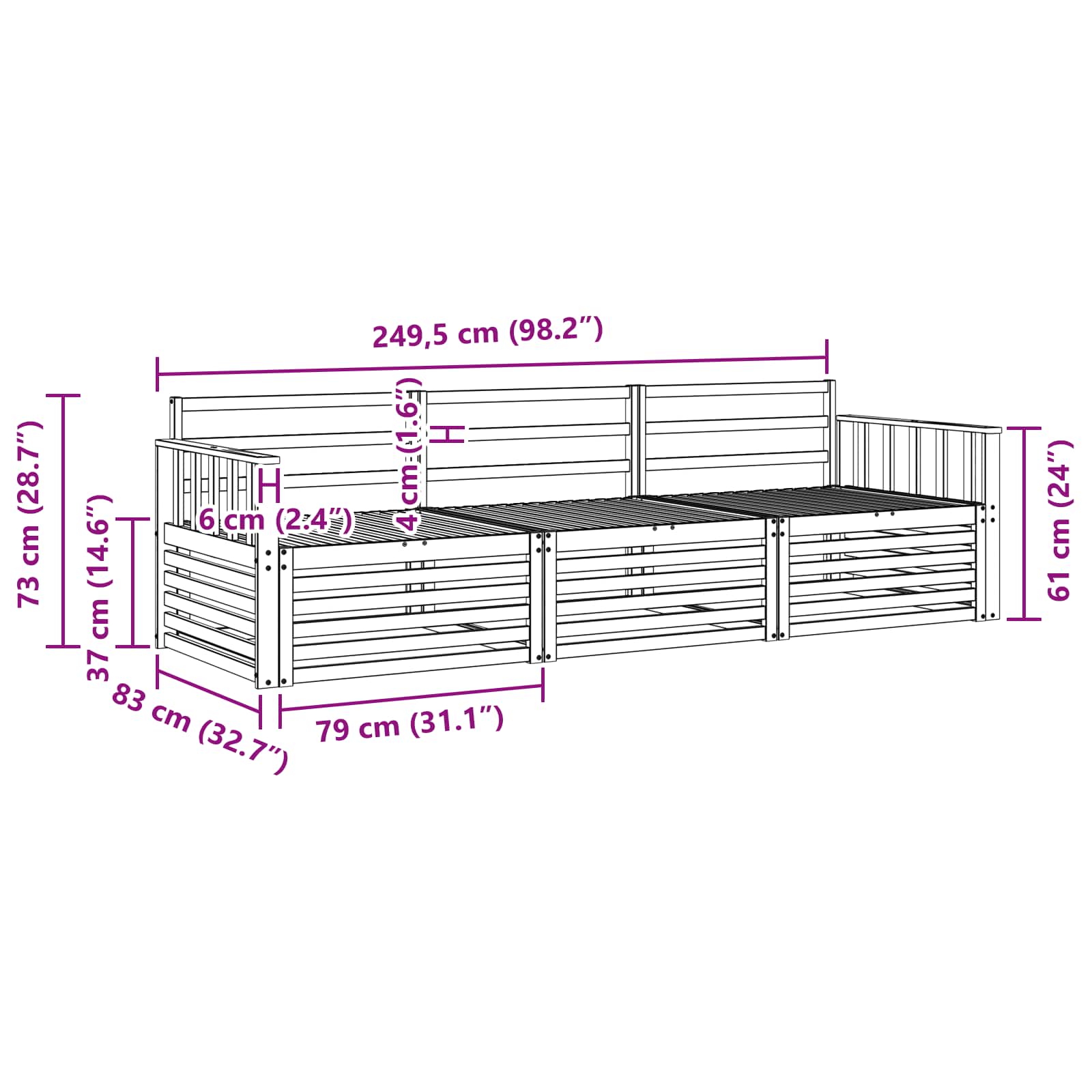 Outdoor-Sofagarnitur 3 pcs Natur Massivholz Akazie