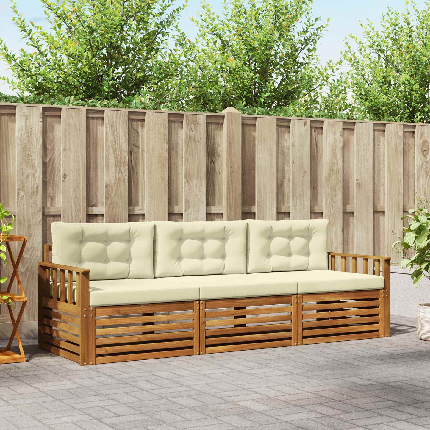 Outdoor-Sofagarnitur 3 stk. Natur und Creme