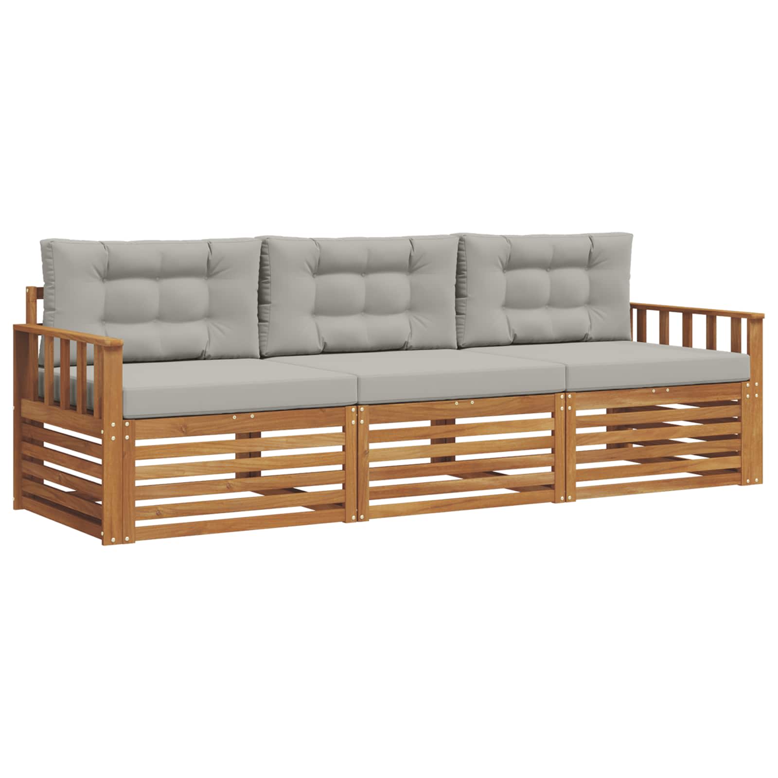 Outdoor-Sofagarnitur mit Kissen 3 pcs Natürlich und Hellgrau