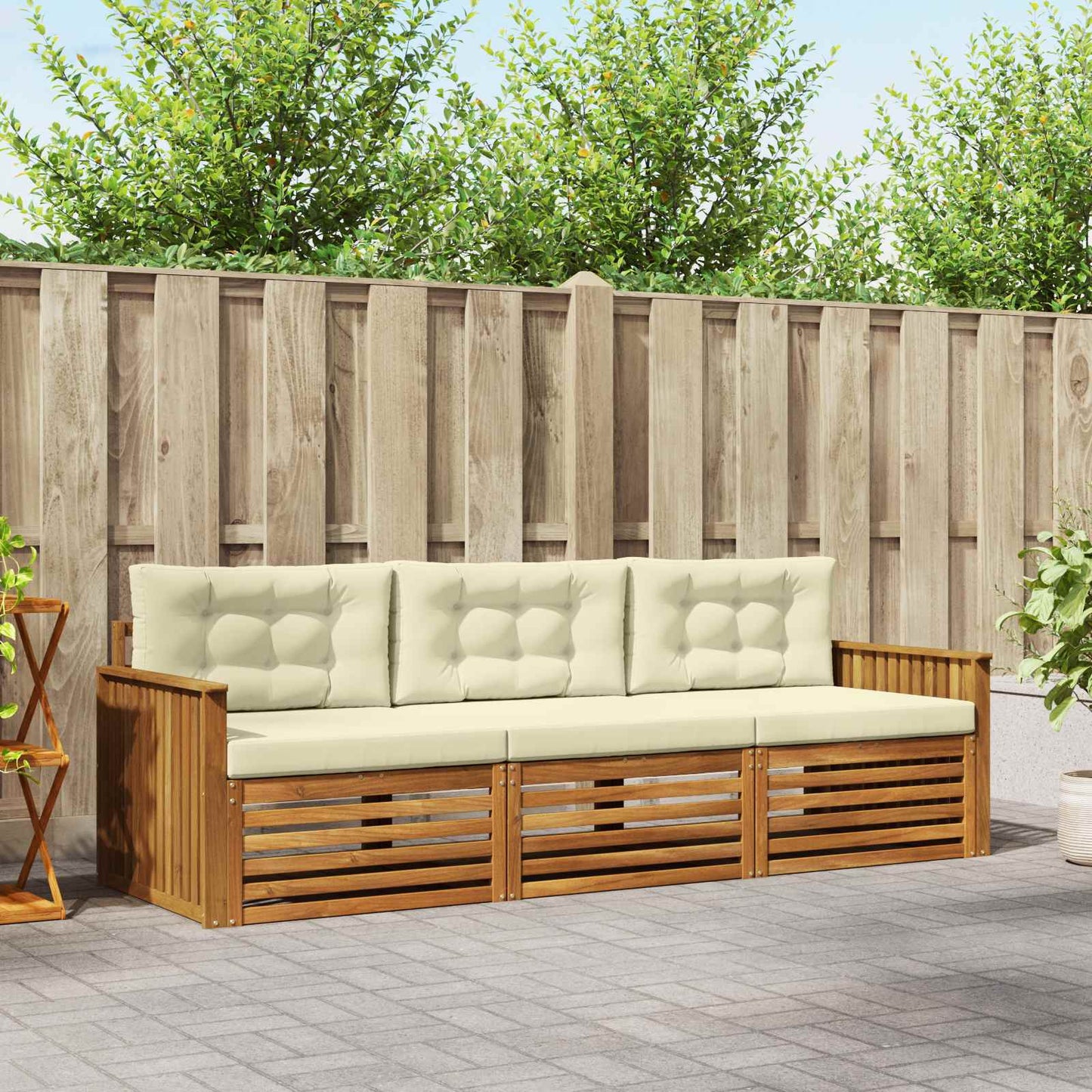 Outdoor-Sofagarnitur mit Kissen 3 pcs Natur und Creme