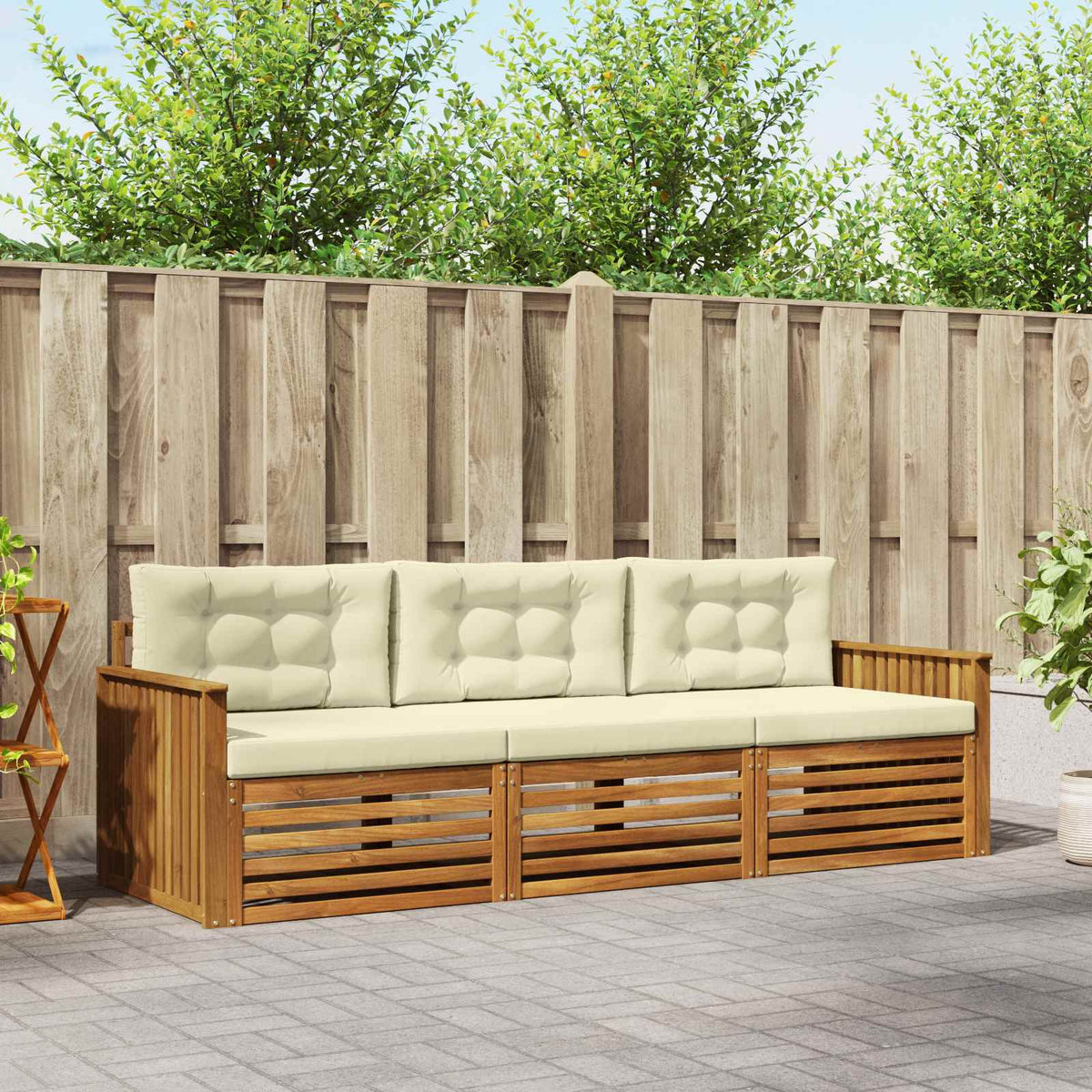 Outdoor-Sofagarnitur 3 stk. Natur und Creme