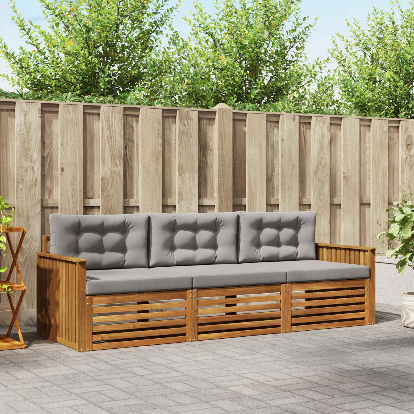 Outdoor-Sofagarnitur mit Kissen 3 pcs Natürlich und Hellgrau