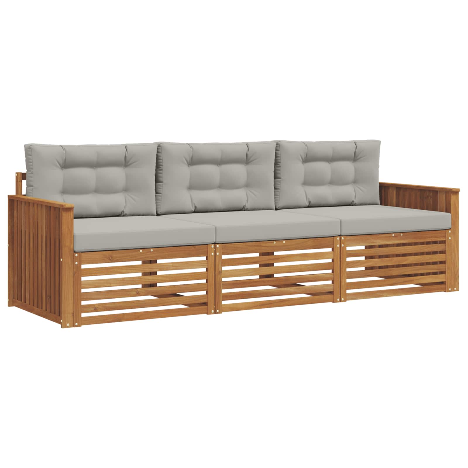 Outdoor-Sofagarnitur mit Kissen 3 pcs Natürlich und Hellgrau