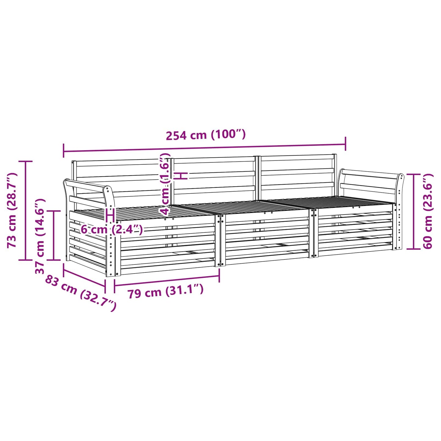 Outdoor-Sofagarnitur 3 pcs Natur Massivholz Akazie