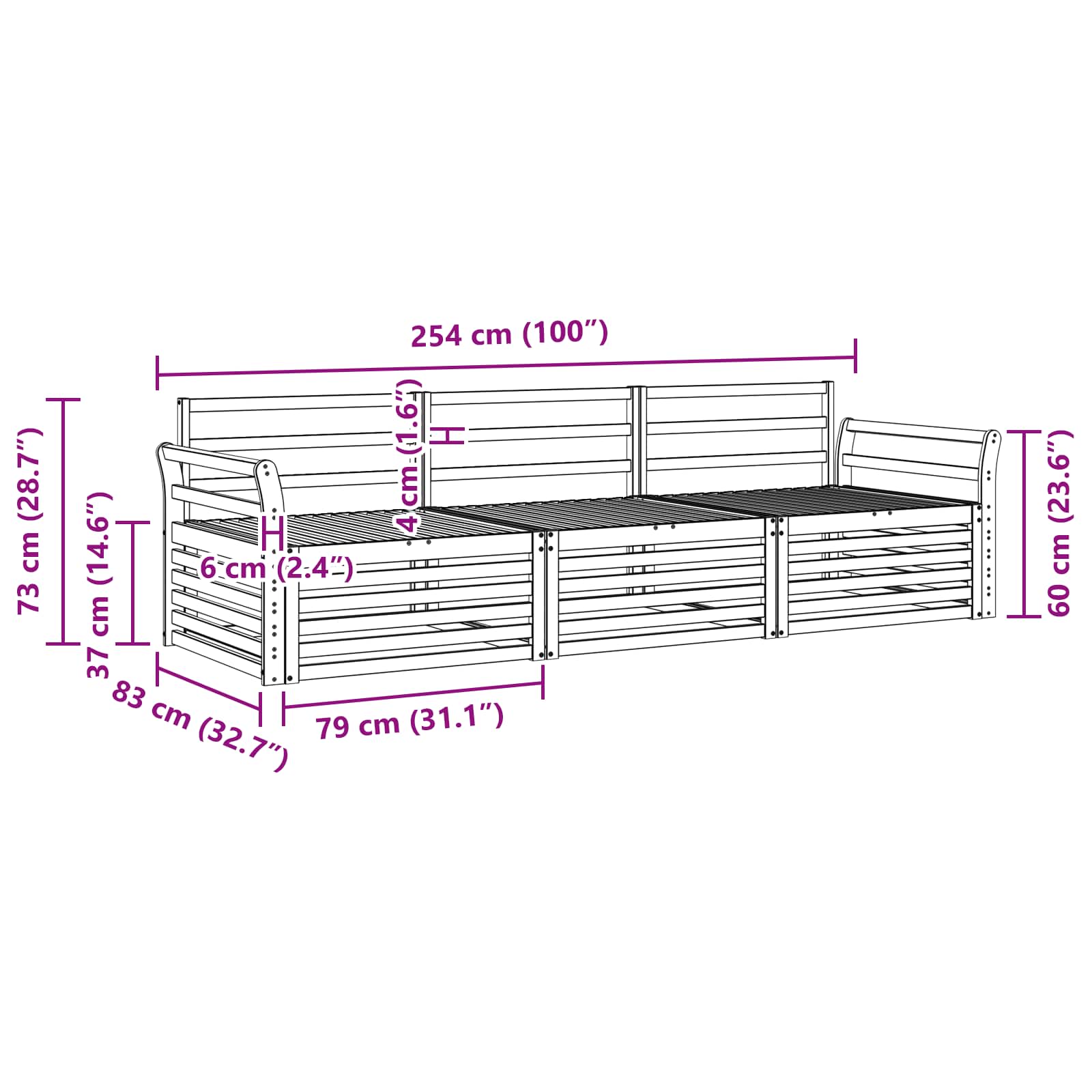 Outdoor-Sofagarnitur 3 pcs Natur Massivholz Akazie