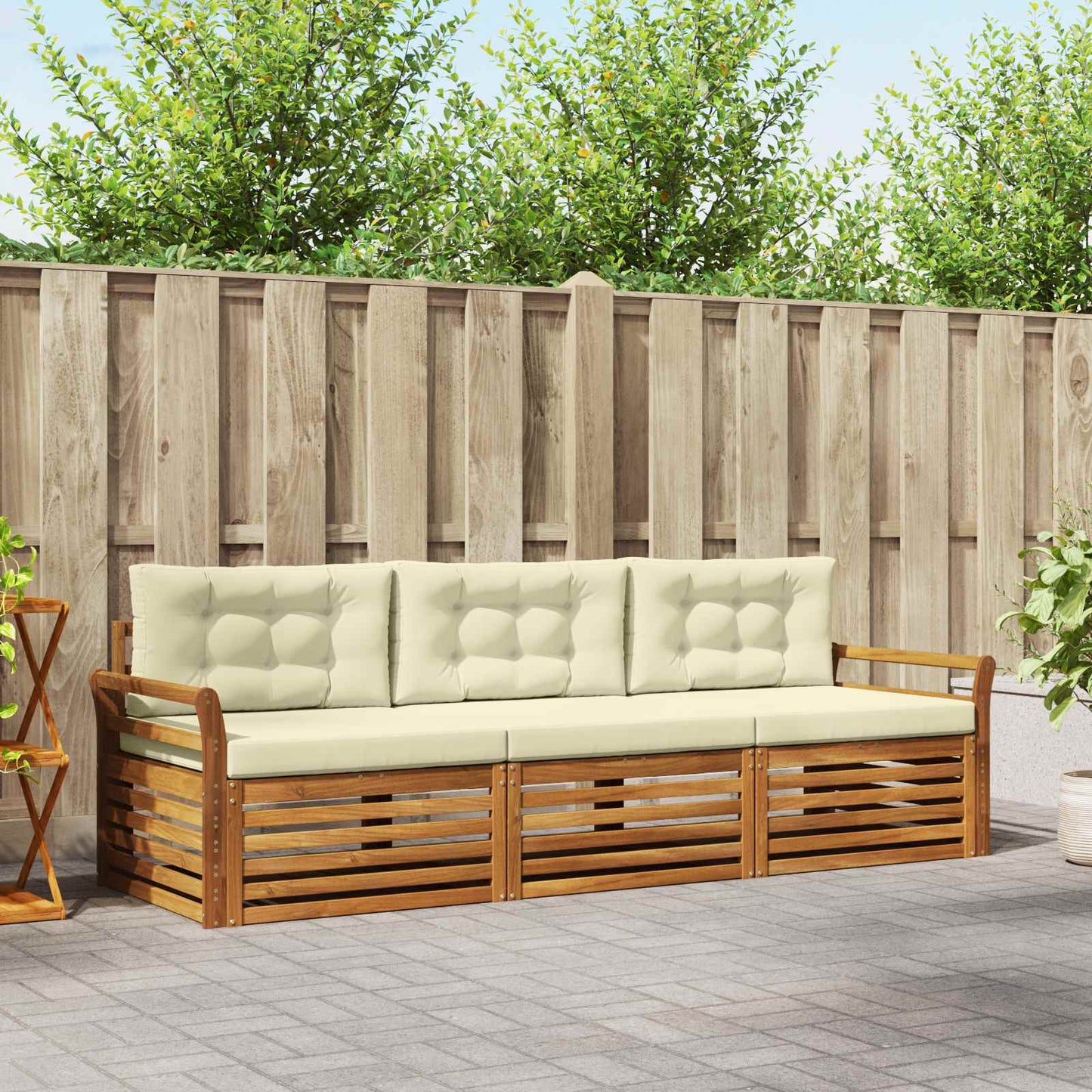 Outdoor-Sofagarnitur 3 stk. Natur und Creme