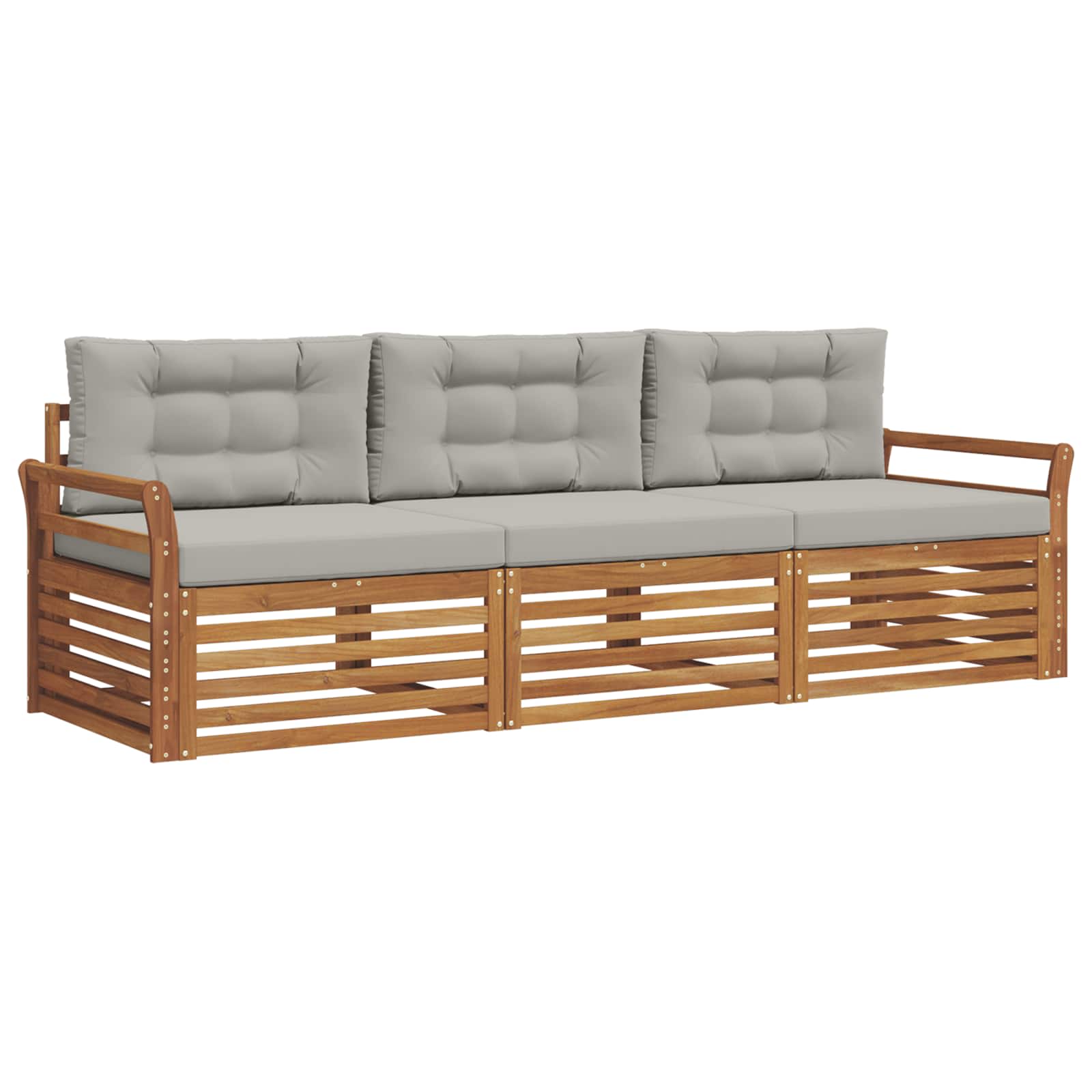 Outdoor-Sofagarnitur mit Kissen 3 pcs Natürlich und Hellgrau