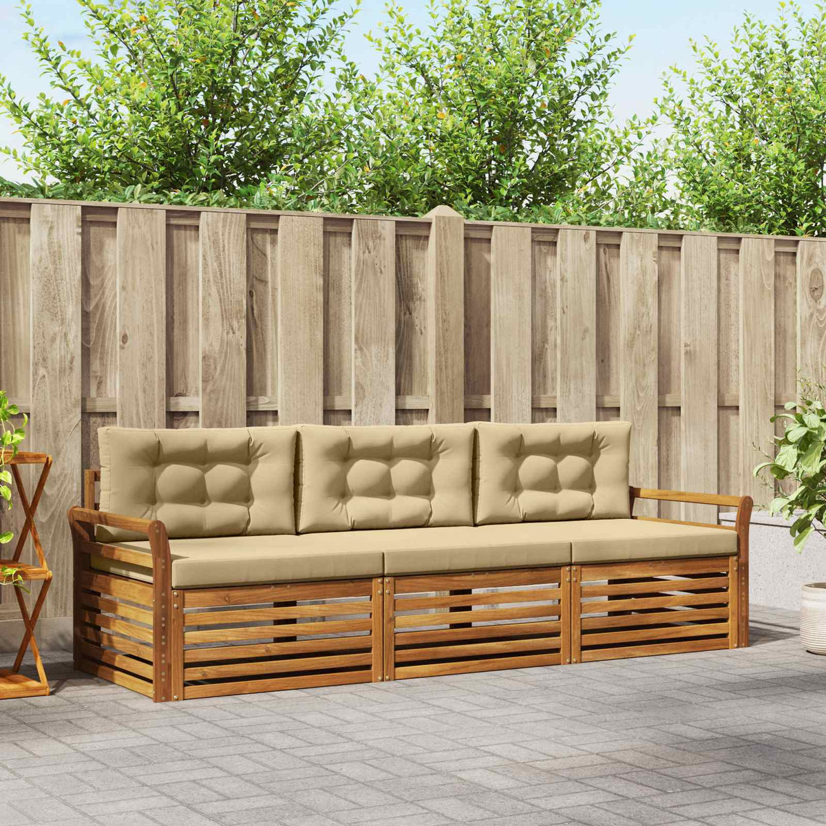 Outdoor-Sofagarnitur 3 stk. Natur und Beige