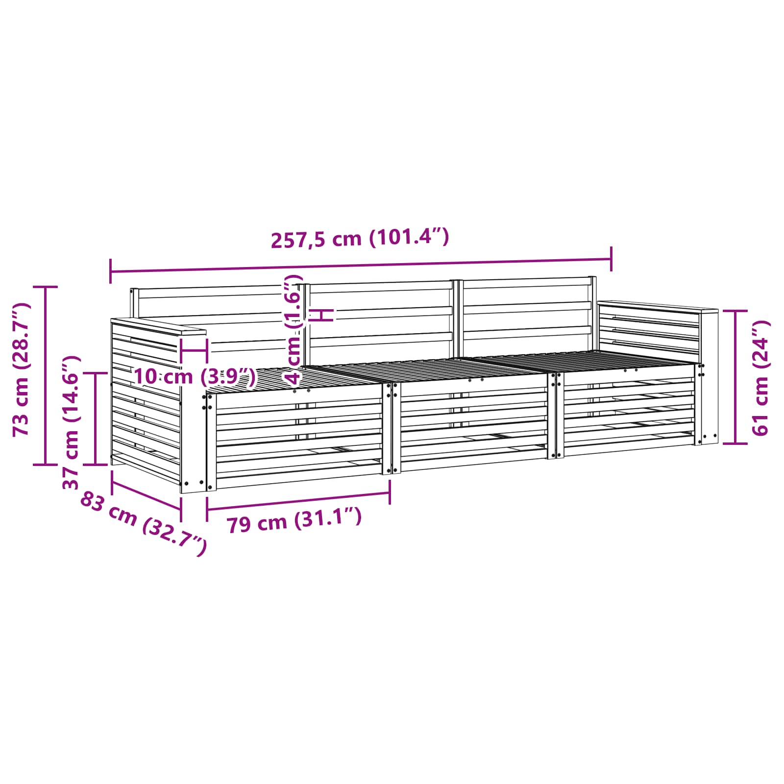 Outdoor-Sofagarnitur 3 stk. Natur Massivholz Akazie