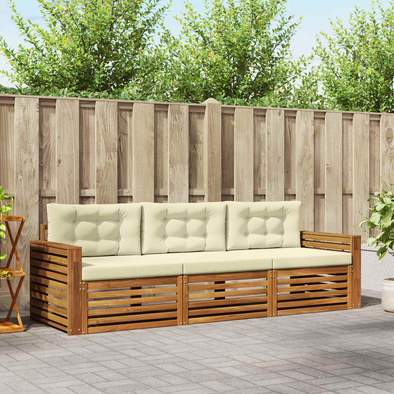Outdoor-Sofagarnitur mit Kissen 3 pcs Natur und Creme