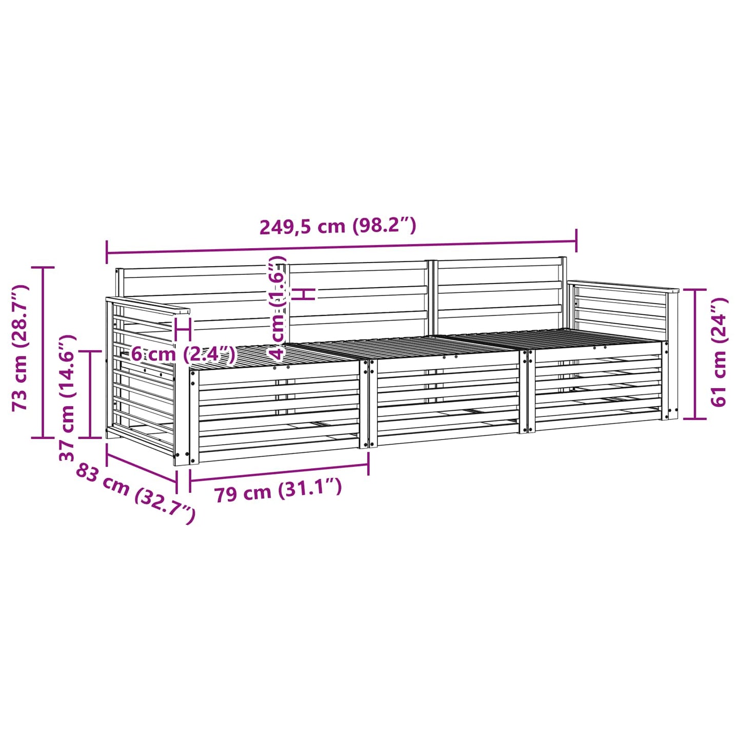 Outdoor-Sofagarnitur 3 pcs Natur Massivholz Akazie
