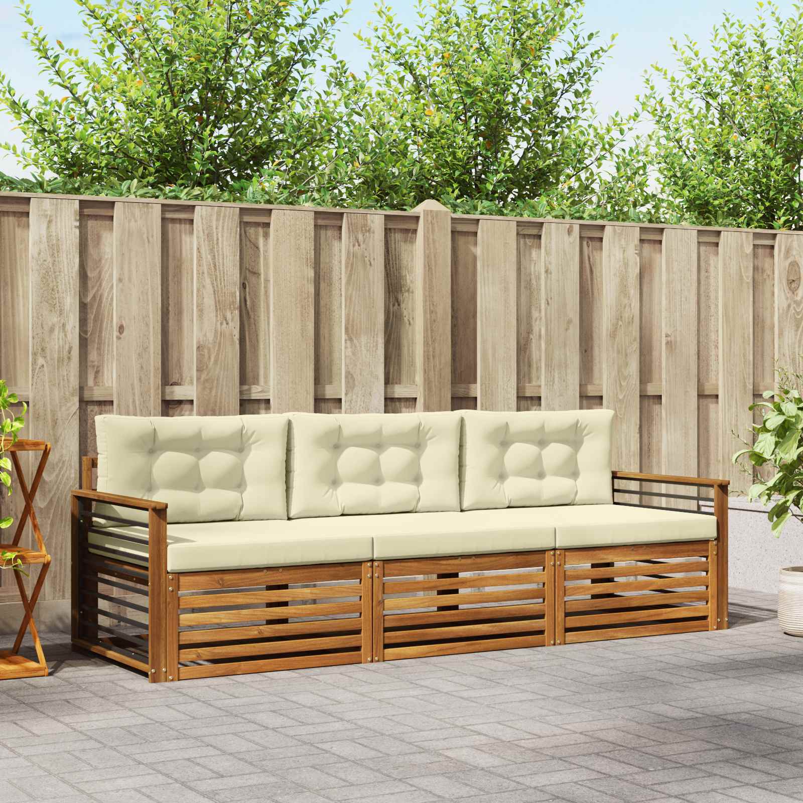 Outdoor-Sofagarnitur mit Kissen 3 pcs Natur und Creme