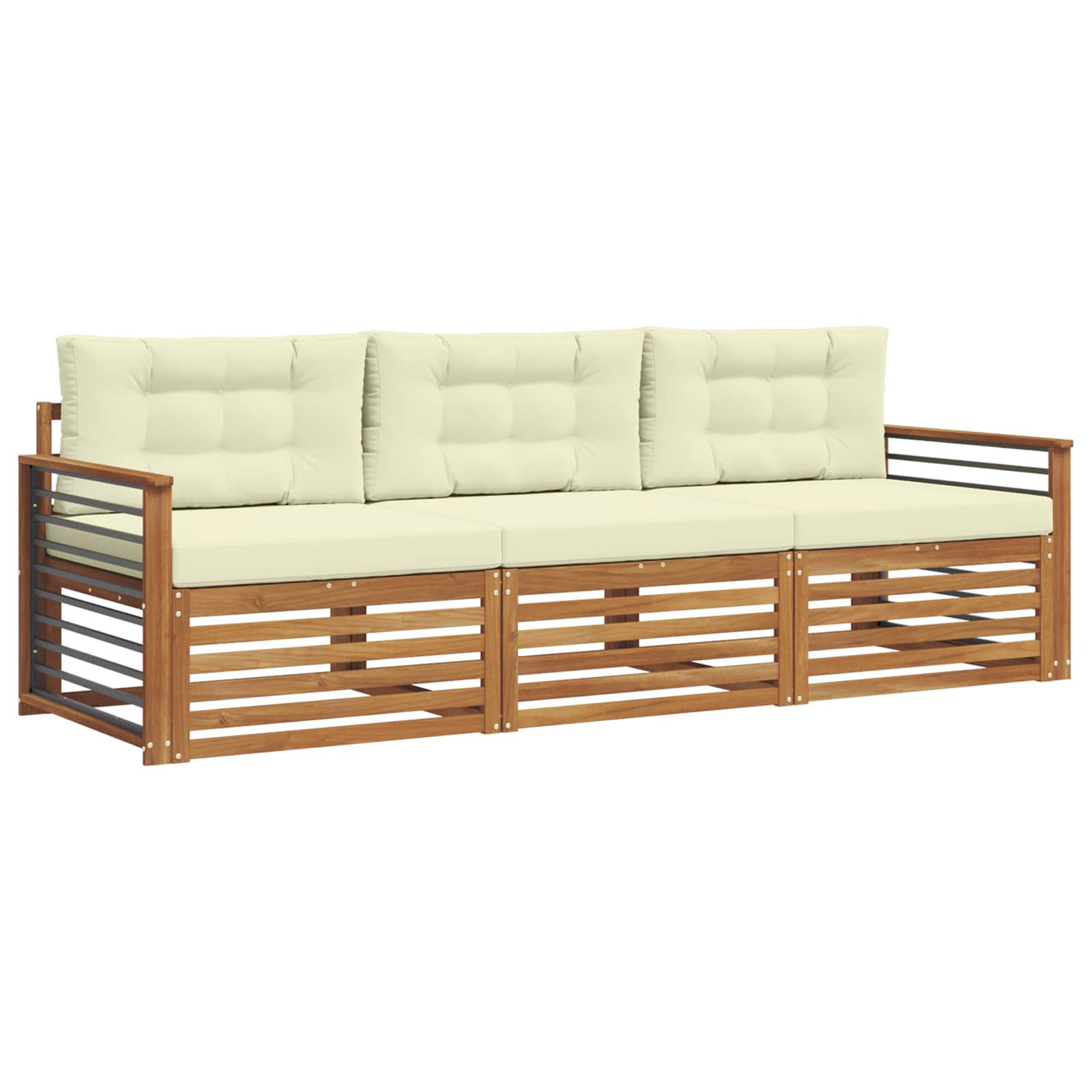 Outdoor-Sofagarnitur mit Kissen 3 pcs Natur und Creme