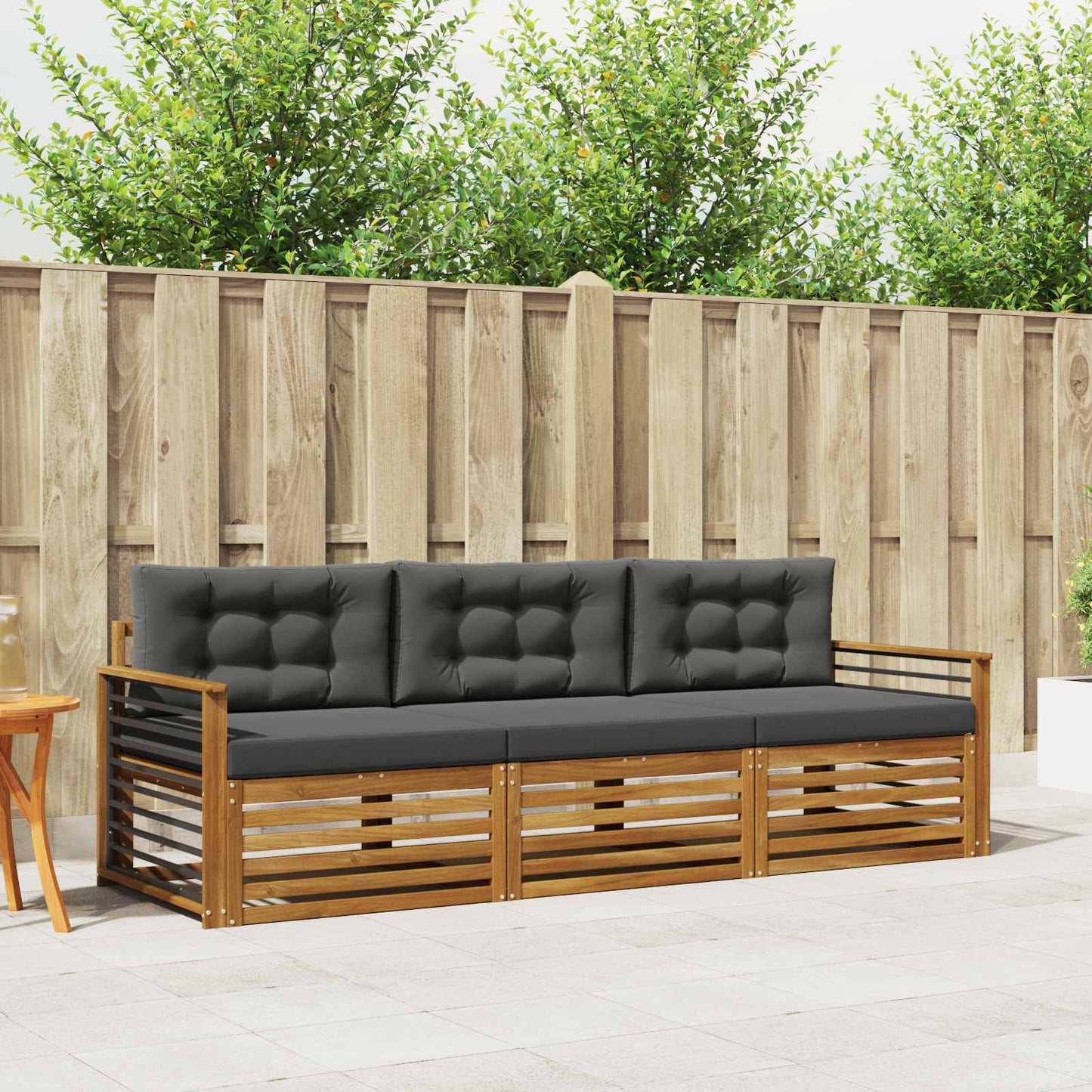 Outdoor-Sofagarnitur mit Kissen 3 pcs Natur und Anthrazit