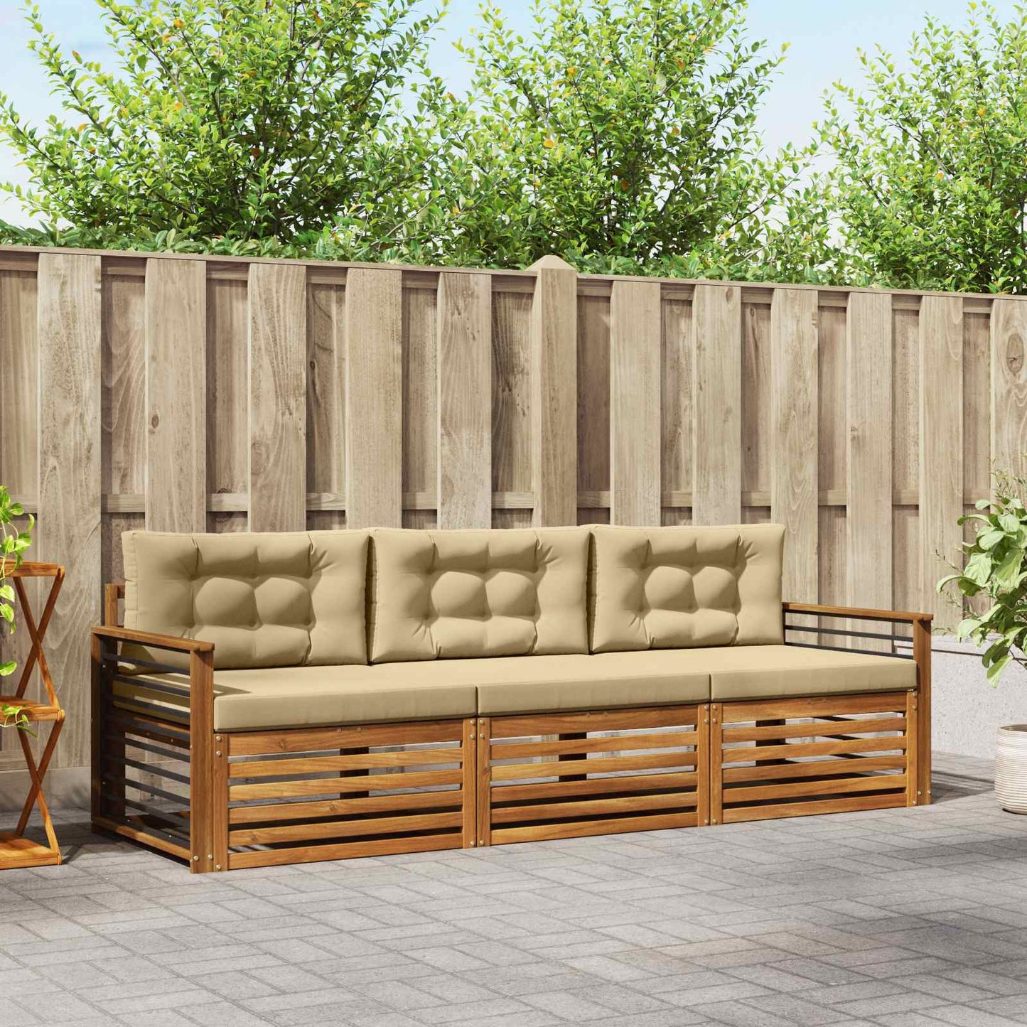 Outdoor-Sofagarnitur 3 stk. Natur und Beige