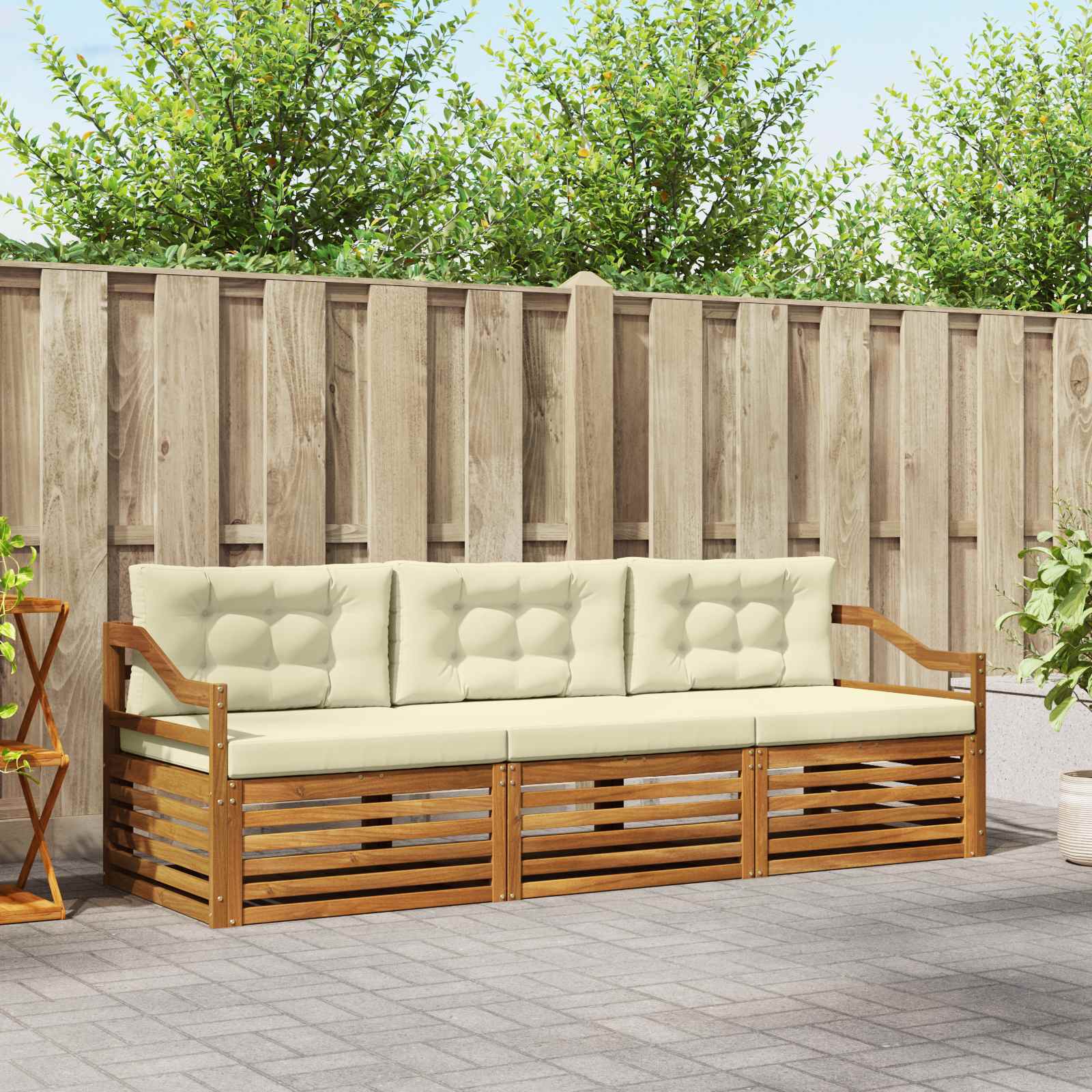 Outdoor-Sofagarnitur mit Kissen 3 pcs Natur und Creme